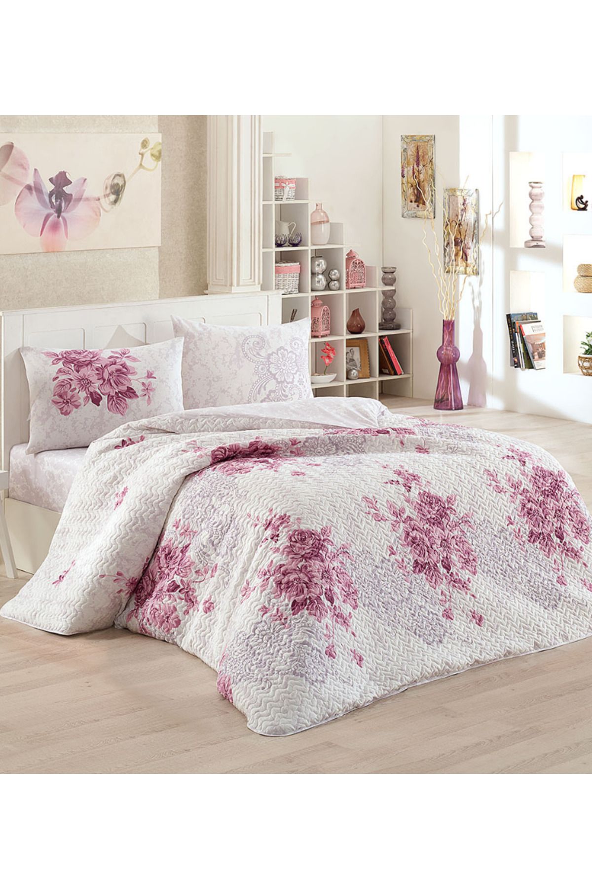 Kristal By Taç Kristal Mor 4 Mevsim Kapitoneli Çift Kişilik Yorgan Konulabilir Nevresim Takımı