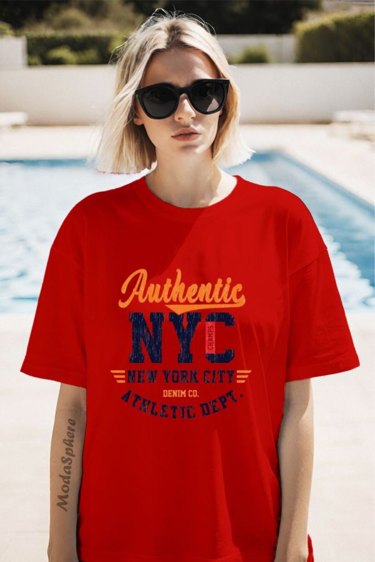 ModaSphere Authentic NYC Baskılı Unisex Oversize Tişört