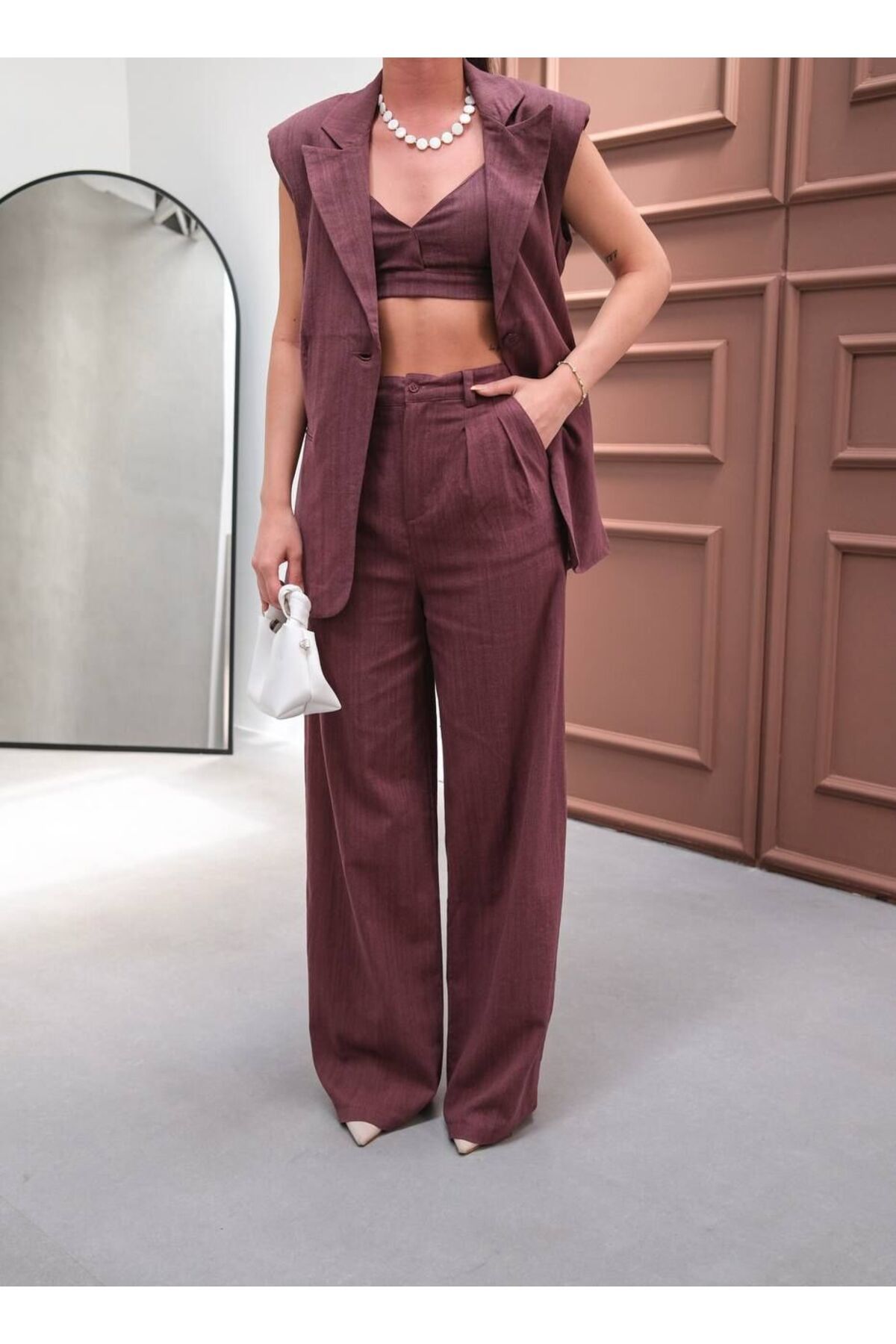 CONCEPTbyOkanGüler Keten Crop Bralet-BORDO - L