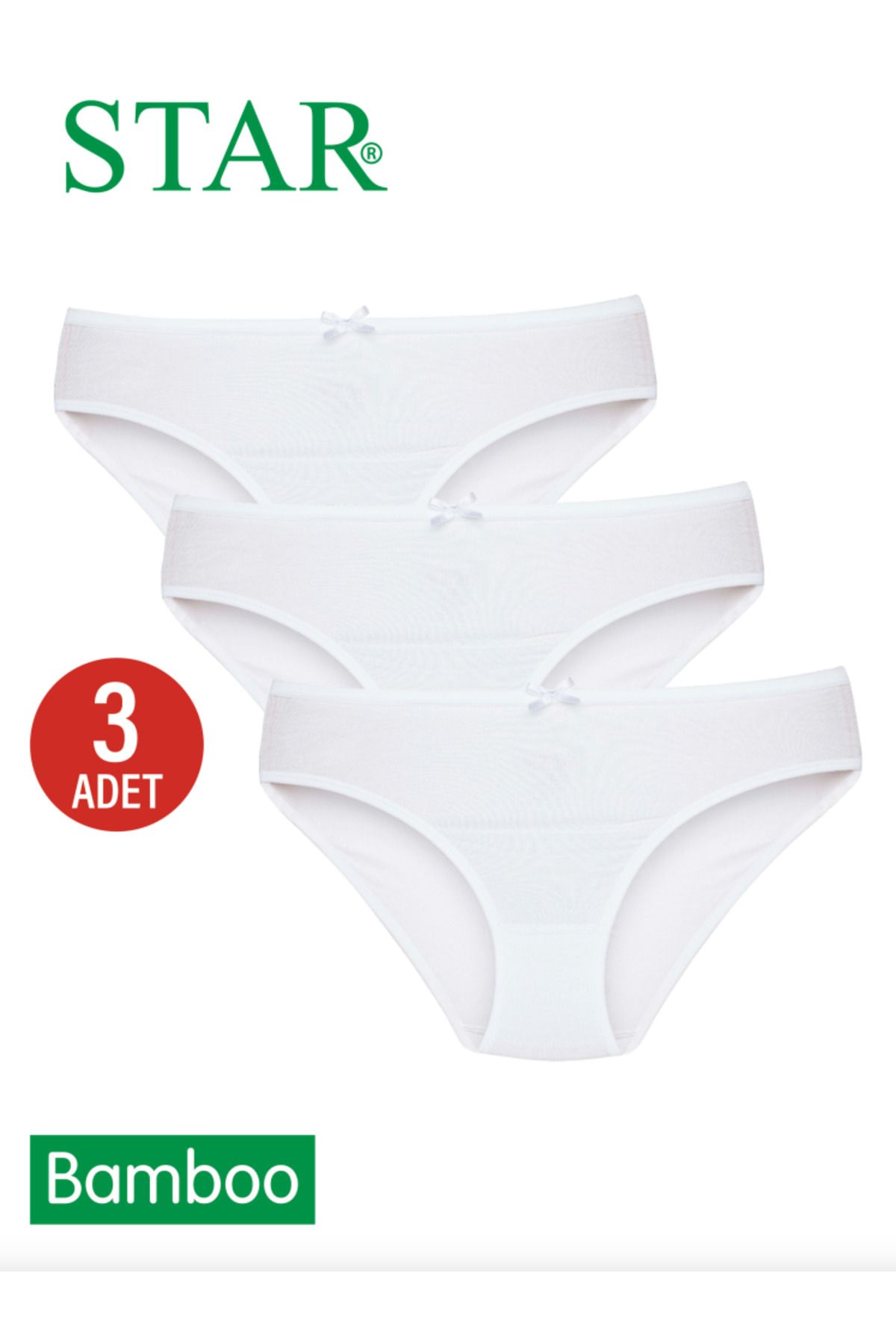 Star KADIN 3 LÜ BEYAZ ORGANİK BAMBU BİKİNİ KÜLOT