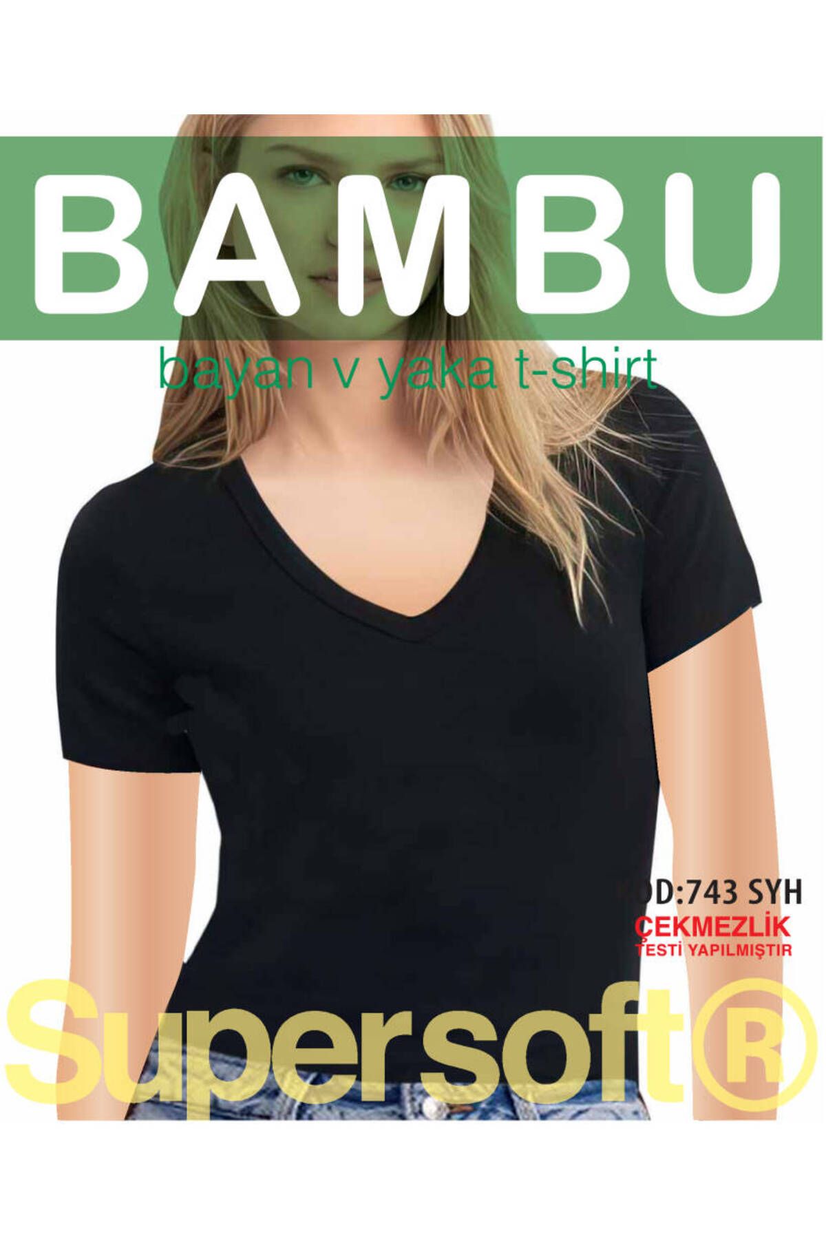 Star 3 LÜ KADIN BAMBU YARIM KOL V YAKA T-SHİRT