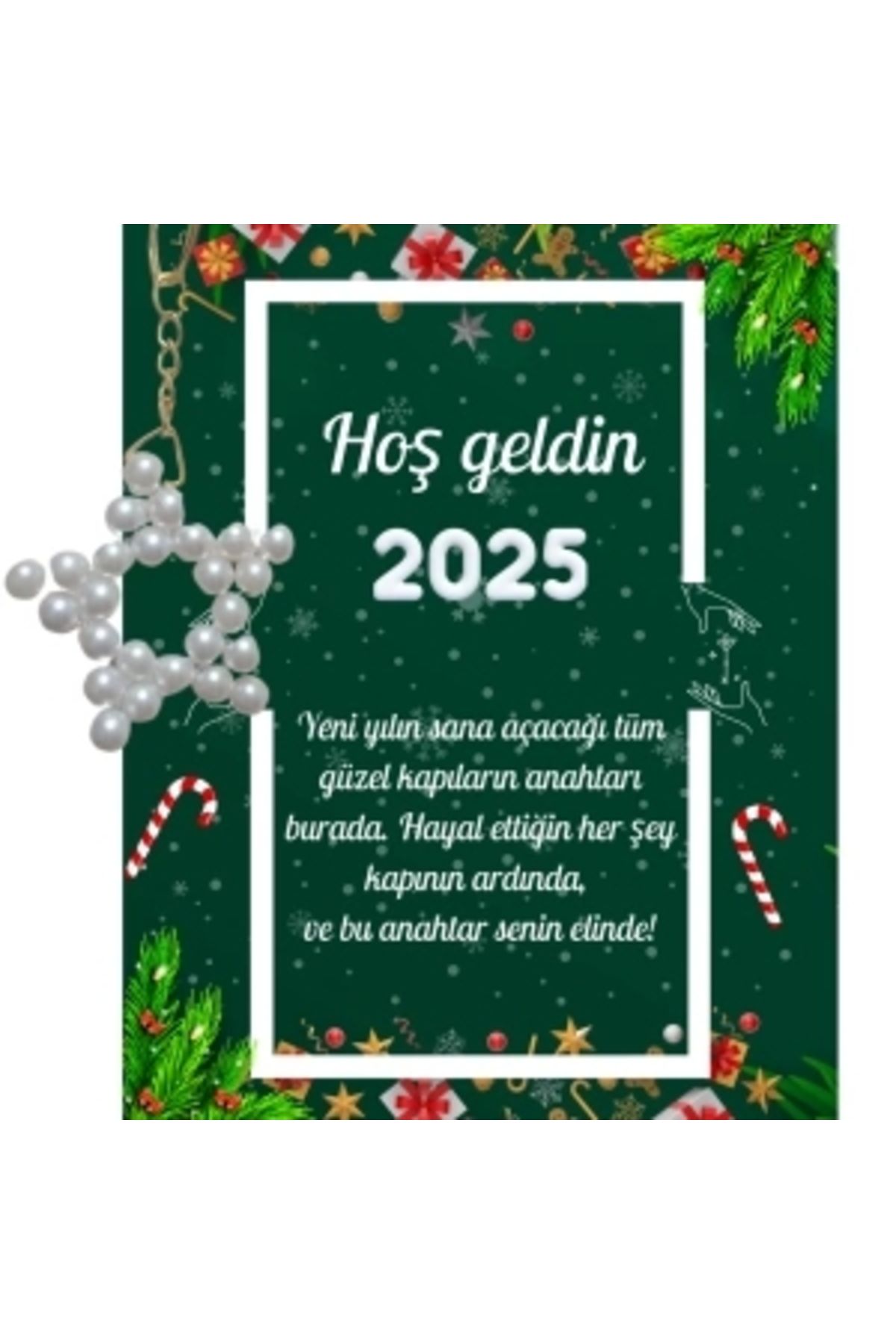 STOREMAX Yeni Yıl Kart Üzerinde Anahtarlık (Kişiye Özel Yazı Yazdırılabilir) Yıldız Model 5 Adet