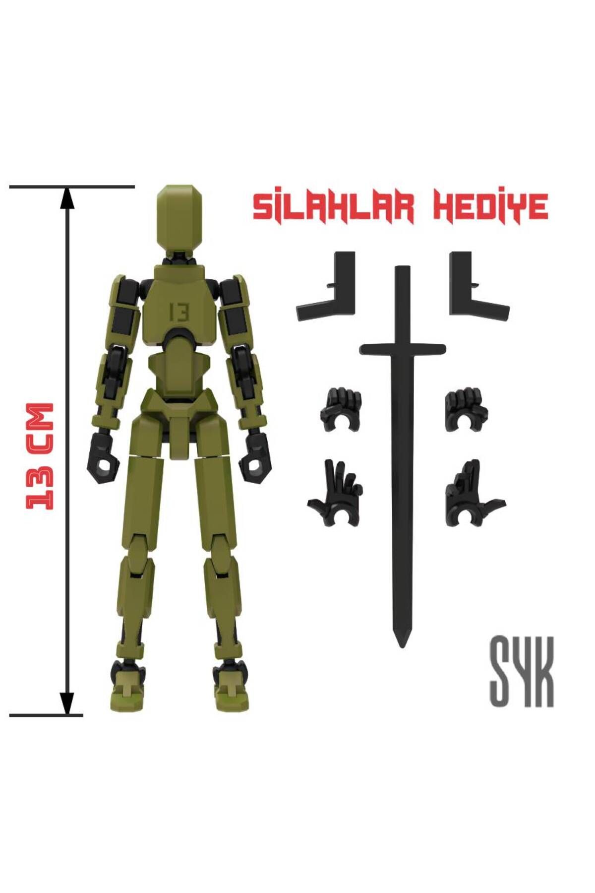 SYK Design Robot 13 Dummy Haki Yeşil Siyah Tüm Eklemleri Hareketli Aksiyon Figürü Oyuncak