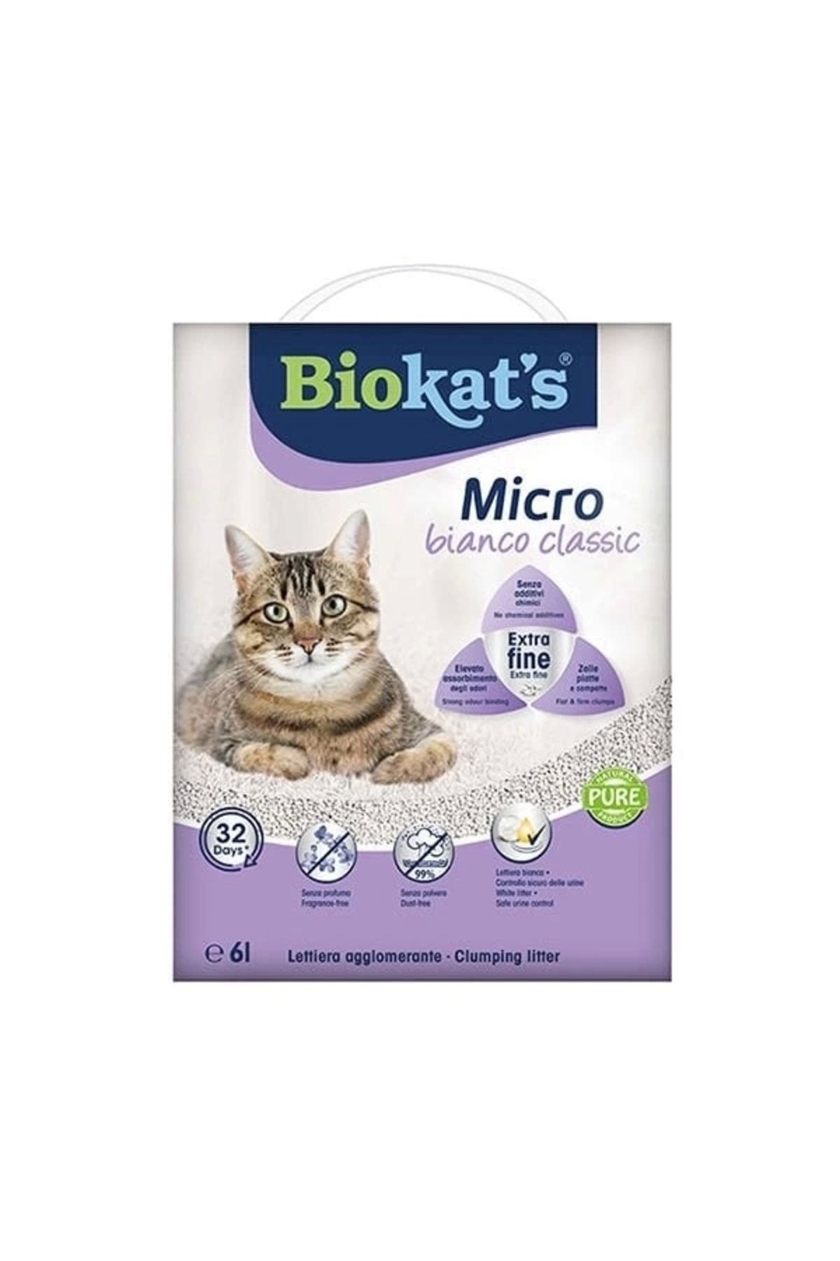 YNT İthalat Biokats Micro Bianco Classic Kokusuz Topaklanan Doğal Kedi Kumu 6 Lt