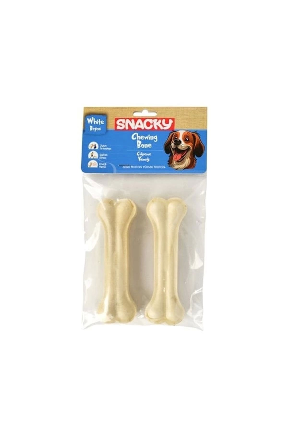 YNT İthalat Snacky Beyaz Preslenmiş Yüksek Proteinli Köpek Çiğneme Kemiği 2 Adet 95 Gr