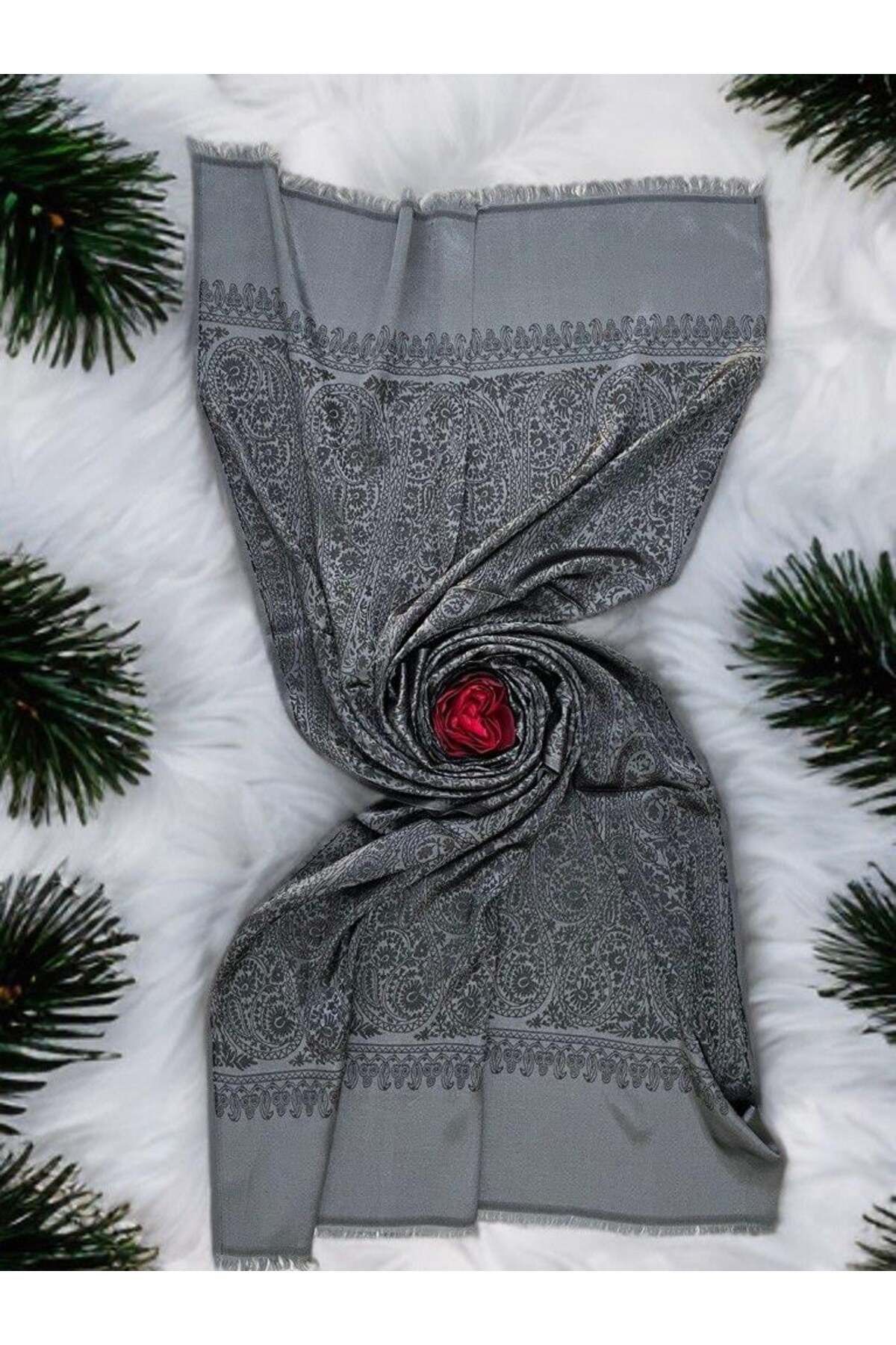 ECHARMBUTIK Siyah Kani Desen Kadın Şal