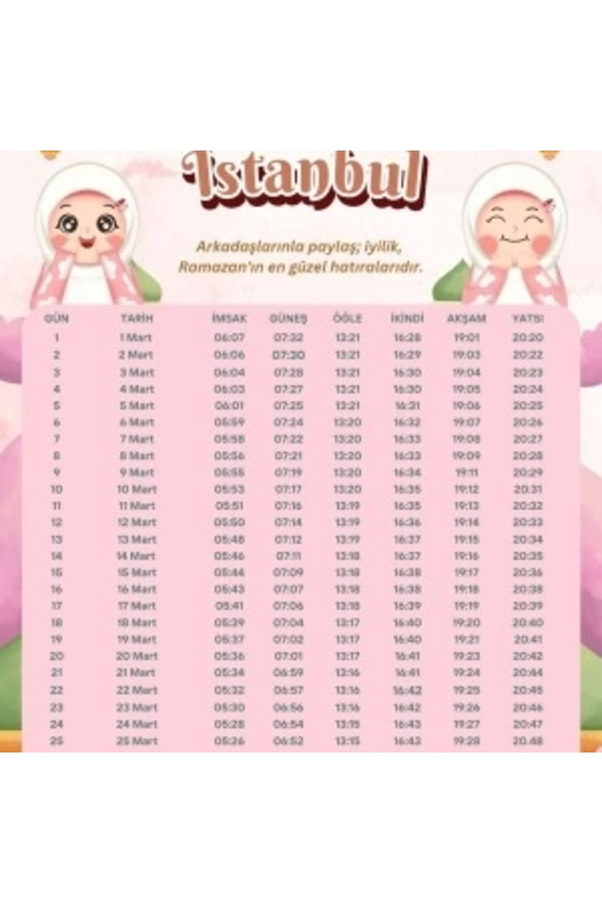 STOREMAX Ramazan İmsakiyesi Modern Kişiye Özel Tasarımlı Dijital Baskı 2 Adet A4 300 gr Model 44