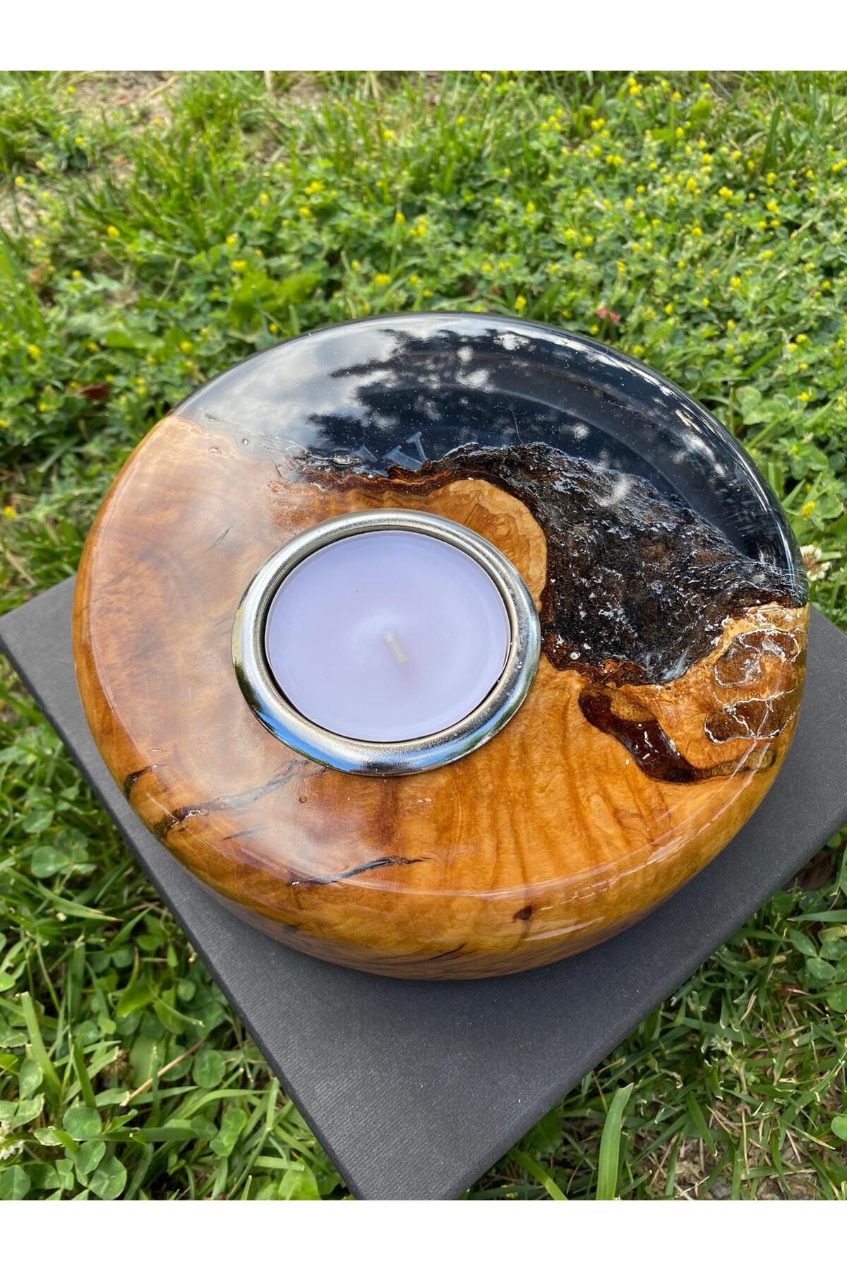 elif aksesuar Biosy Zeytin Ağacından Mumluk Füme 18,5 cm