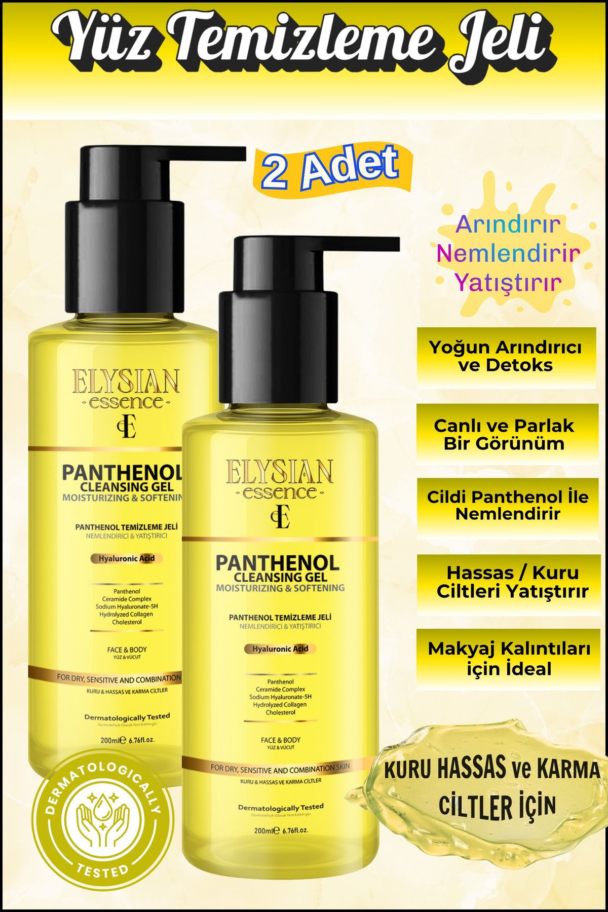 Elysian Essence Nemlendirici ve Yatıştırıcı Panthenol Yüz Temizleme Jeli 2'li Set - Kolajen, Hyaluronic Acid İlaveli