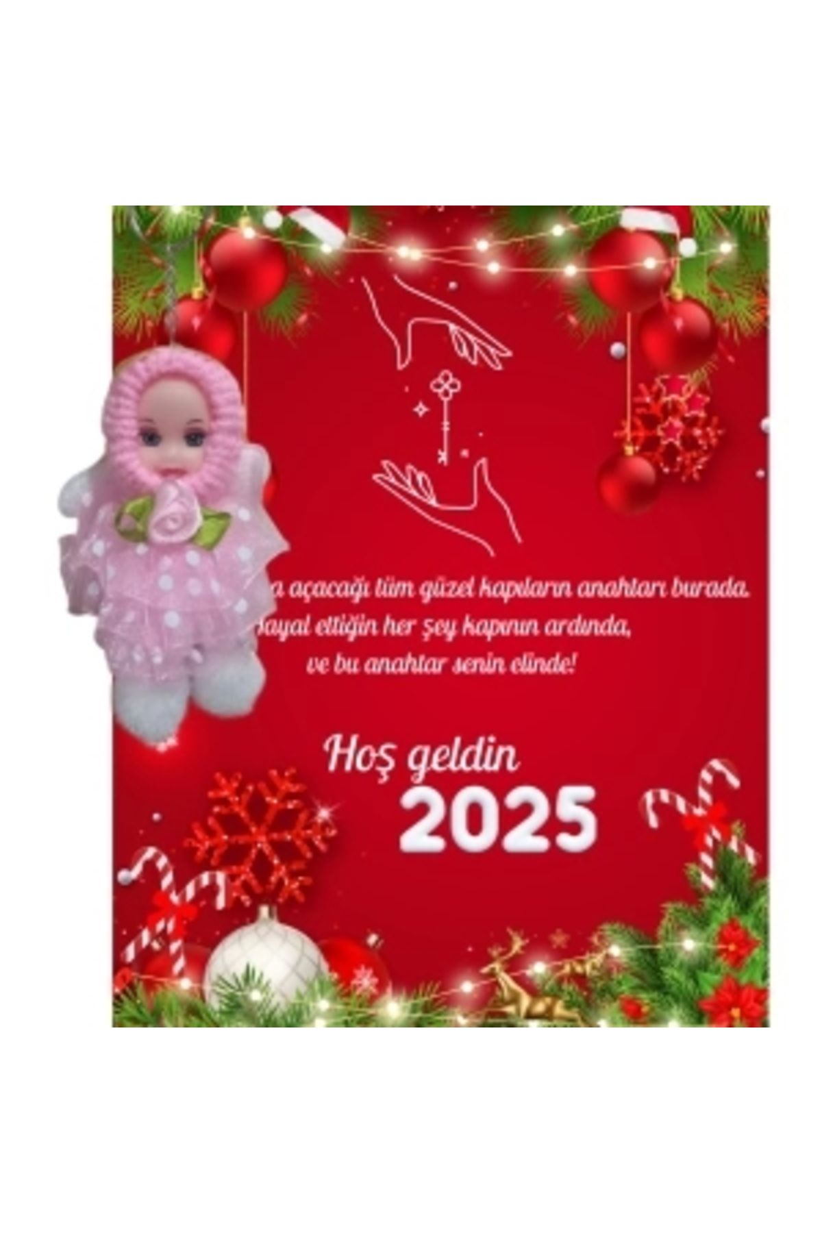 STOREMAX Yeni Yıl Geyik Kart Üzerinde Anahtarlık (Kişiye Özel Yazı Yazdırılabilir) Tütü Bebek