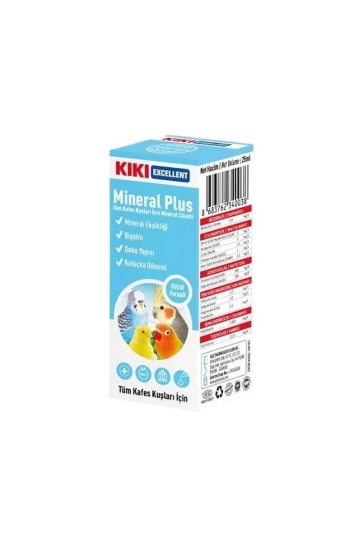 YNT İthalat Kiki Excellent Mineral Plus Kuşlar için Mineral Çözelti Sıvı Damla 25 Ml