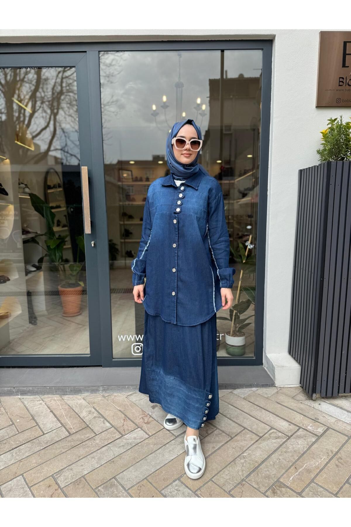 MissWhence Düğmeli Püsküllü Kot Kadın Takım Lacivert