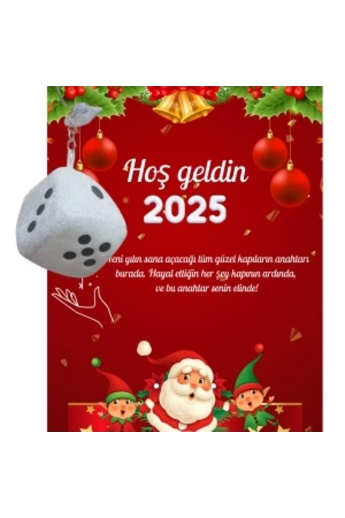STOREMAX Yeni Yıl Noel Baba Kart Üzerinde Anahtarlık (Kişiye Özel Yazı Yazdırılabilir) Zar Model