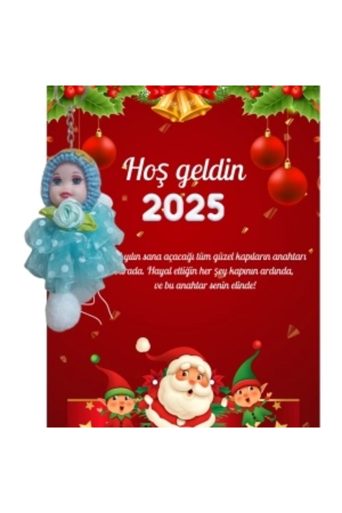 STOREMAX Yeni Yıl Noel Baba Kart Üzerinde Anahtarlık (Kişiye Özel Yazı Yazdırılabilir) Tütü Bebek