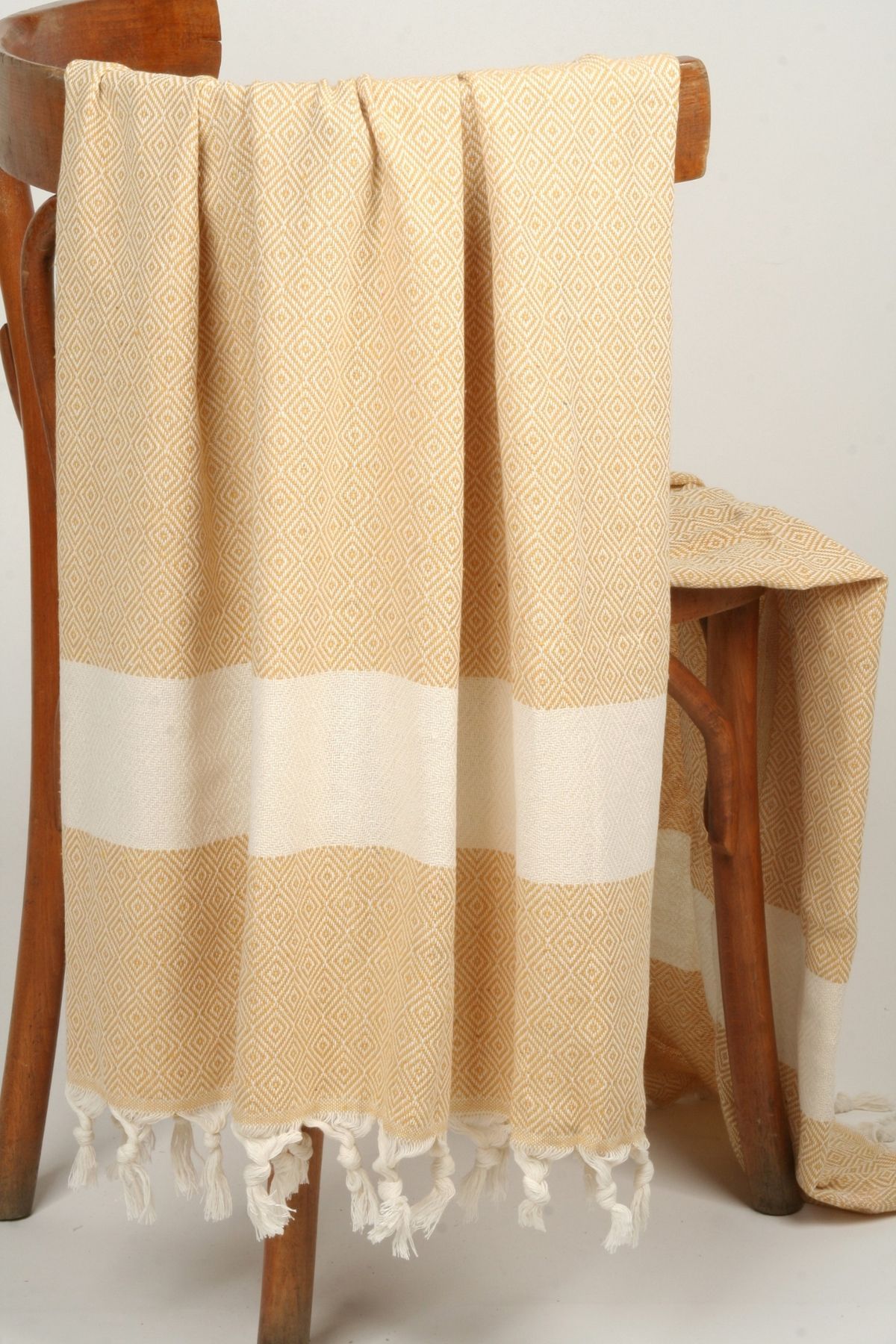 İKBAL TEXTILE Hardal Dokuma Plaj Havlusu/Peştemal (%100 Pamuk)