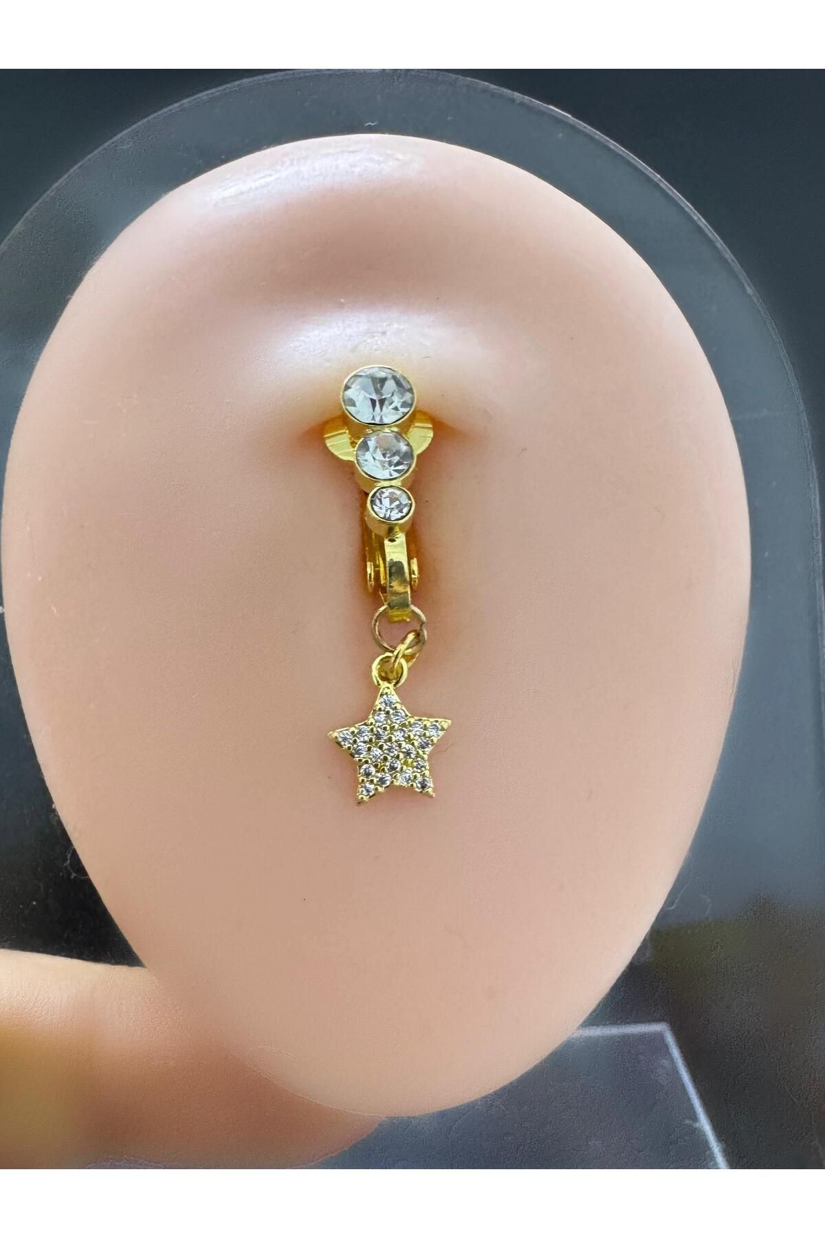 Arescollection deliksiz ( delik gerektirmeyen ) klipsli sıkıştırmalı zirkon taşlı mini yıldız göbek piercingi