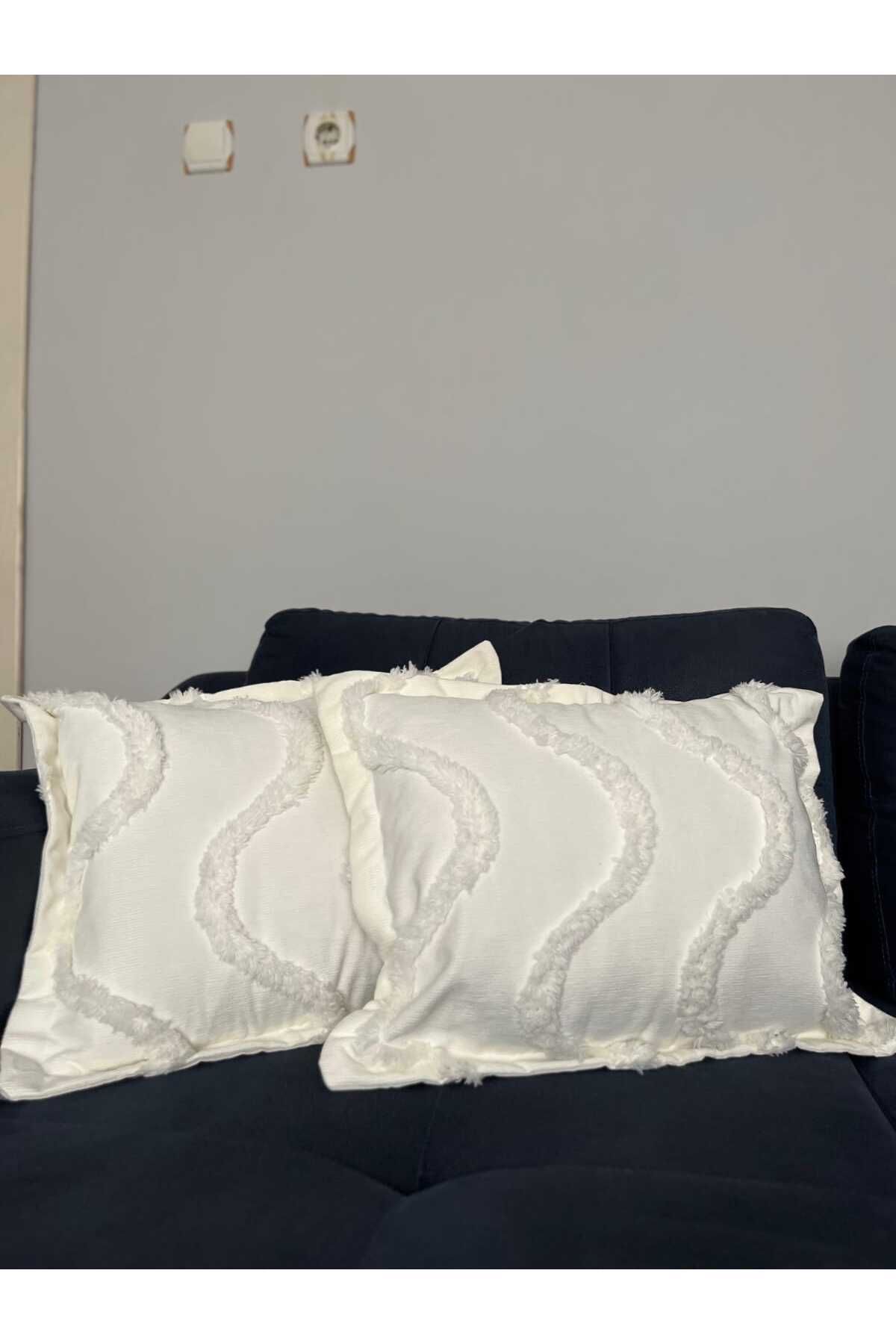 ZESA HOME Desenli Ve Püskül Detaylı 2 Adet Dekoratif Kırlent Kılıfı