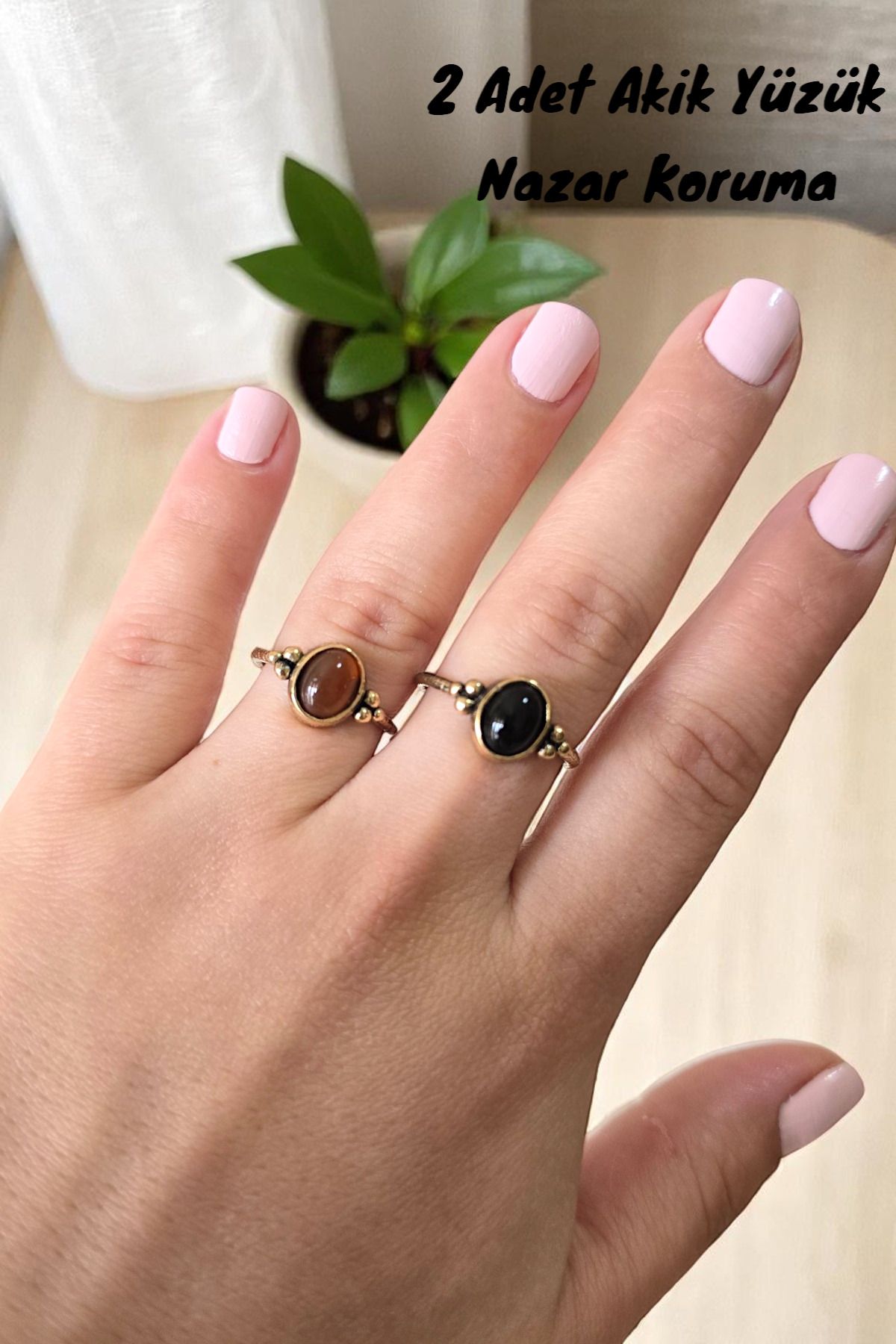 NBS Beautiful Naturel Stones SAF Bakır 2 Adet Ayarlanabilir Yüzük Kombin Akik Muhteşem Renkler KALİTELİ ZARİF HEDİYELİK