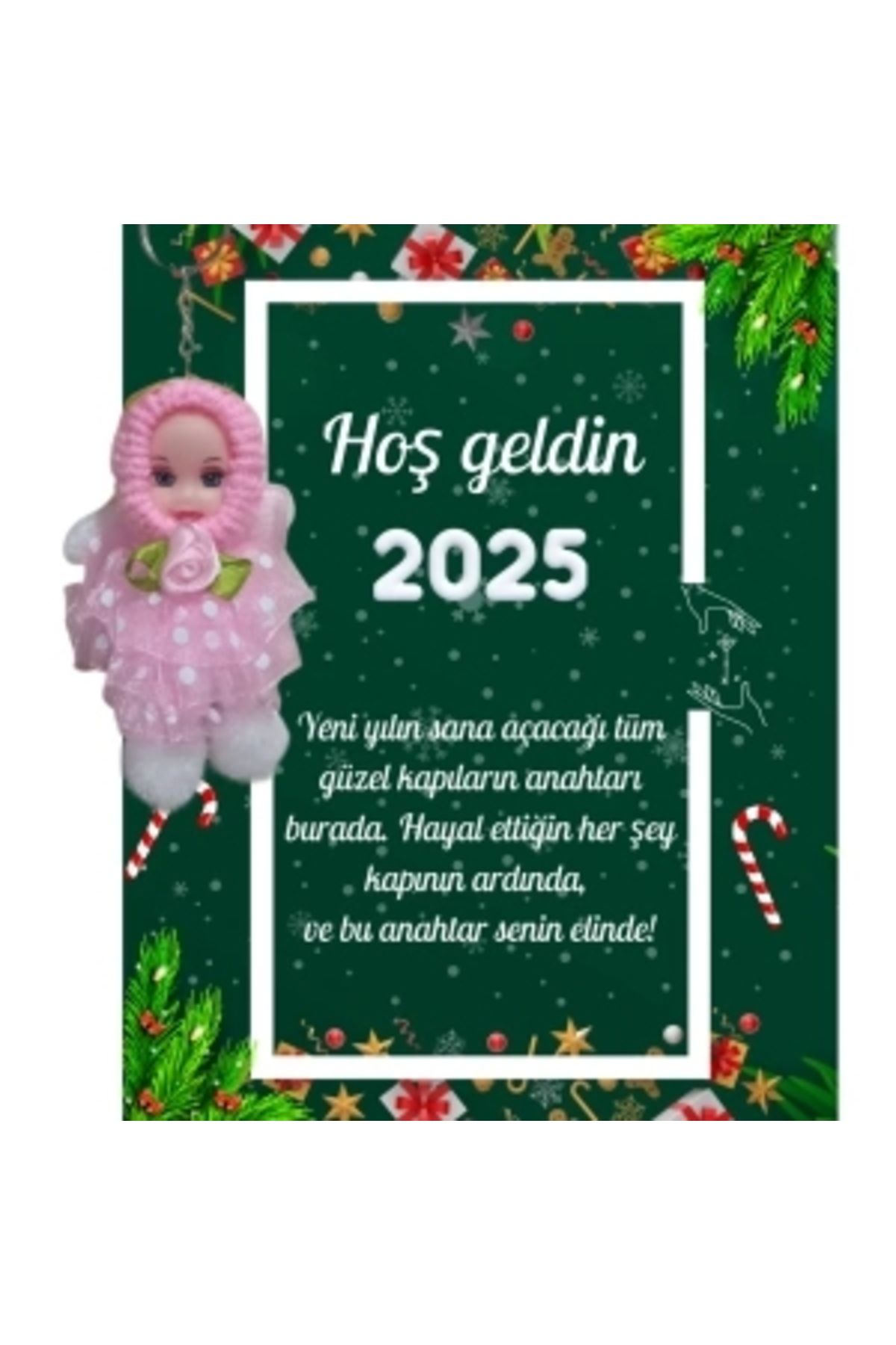STOREMAX Yeni Yıl Kart Üzerinde Anahtarlık (Kişiye Özel Yazı Yazdırılabilir) Tütü Bebek