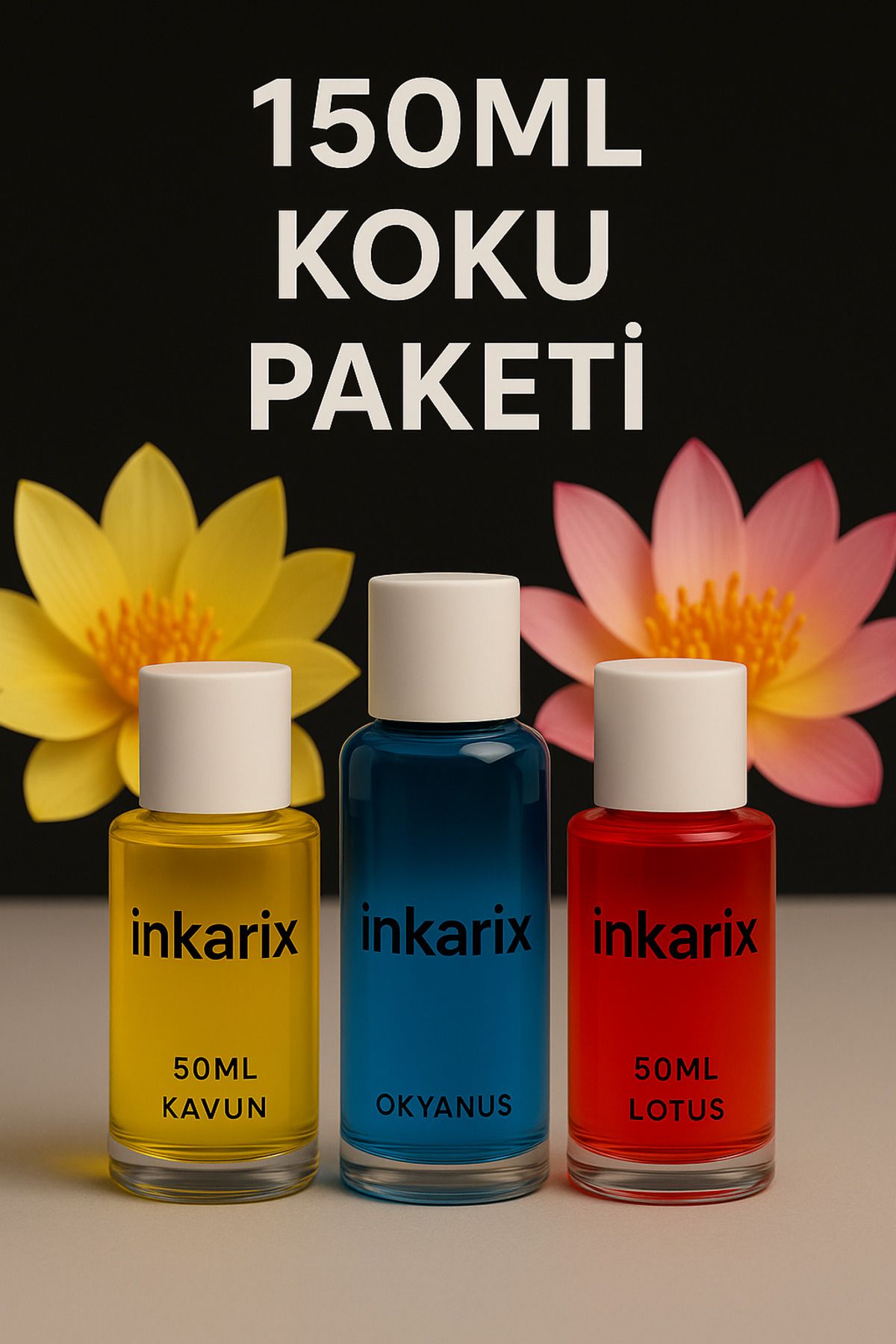 inkarix 150ML esansiyel koku paketi, kavun,okyanus,lotus çiçeği koku