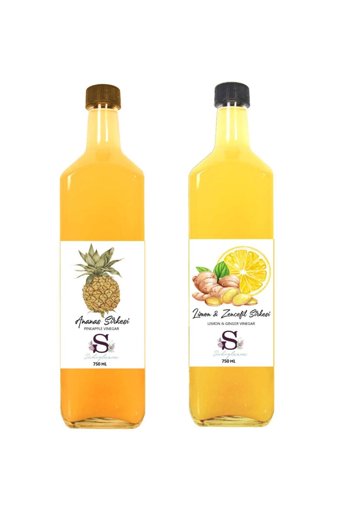 Süheylaana Doğal Ananas Sirkesi 750 Ml - Doğal Limon & Zencefil Sirkesi 750 Ml
