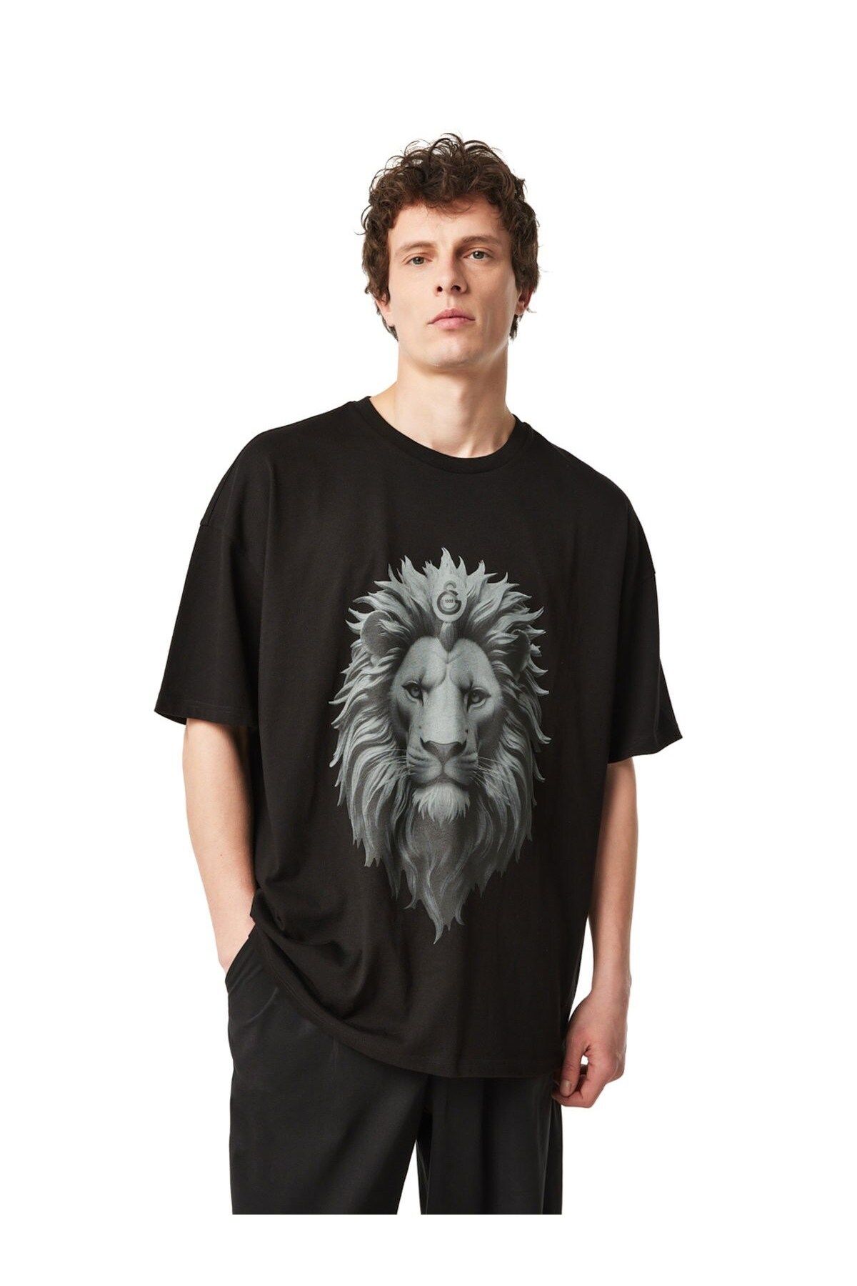 Galatasaray Orijinal Lisanslı Aslan Baskılı Siyah Erkek T-Shirt