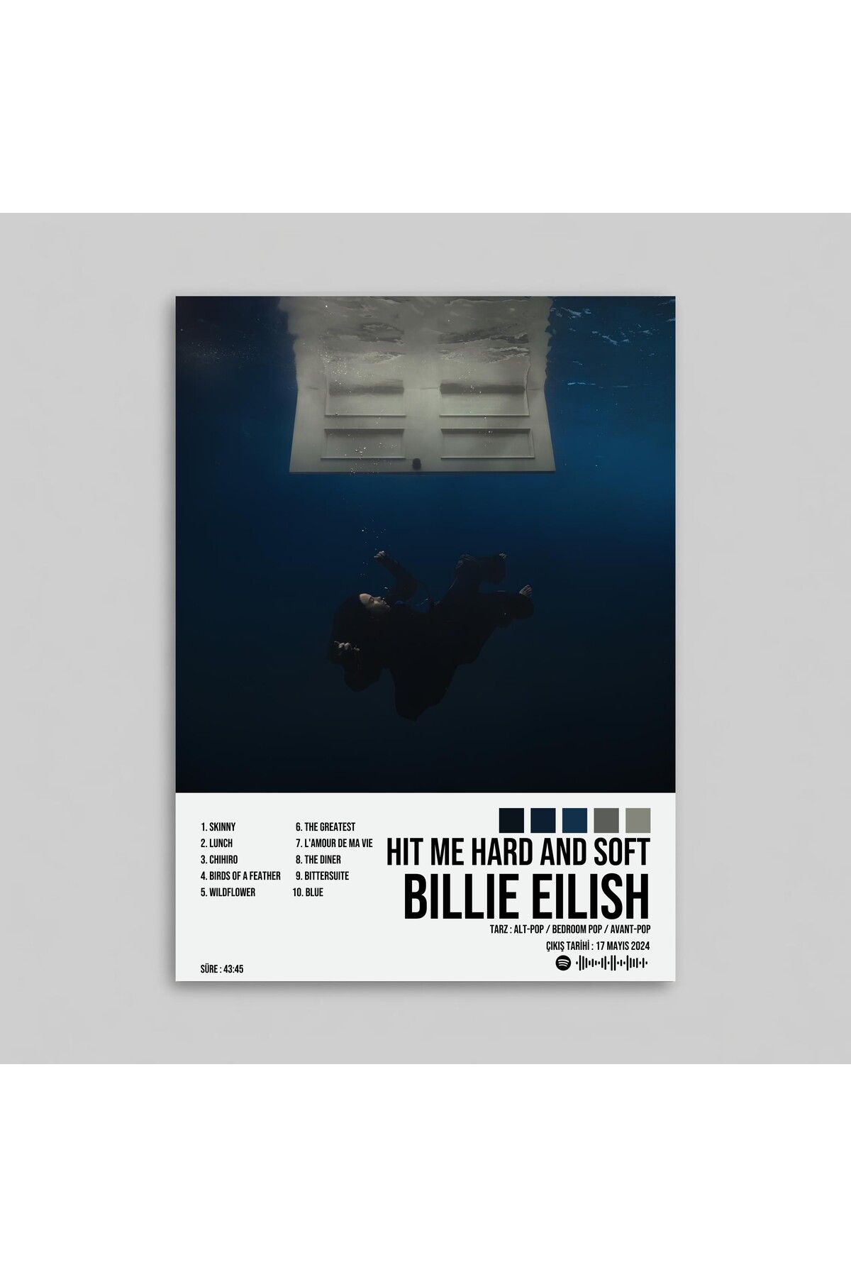 Orendart Billie Eilish - Hit Me Hard And Soft Albüm Spotify Çerçevesiz Tasarım Poster