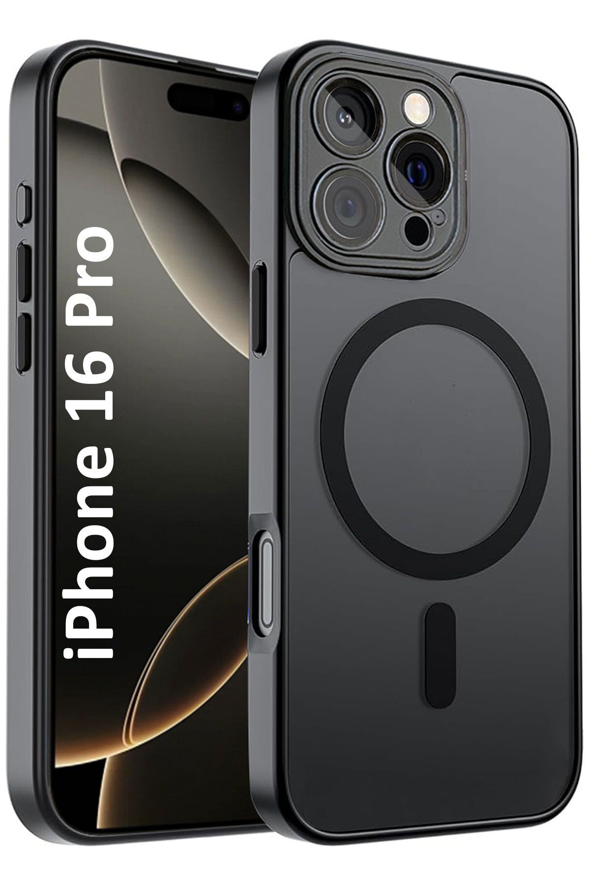 CEPSTOK iPhone 16 Pro Kılıf Siyah Magsafe Wireless Şarj Özellikli Kamera Lens Korumalı Mat Silikon