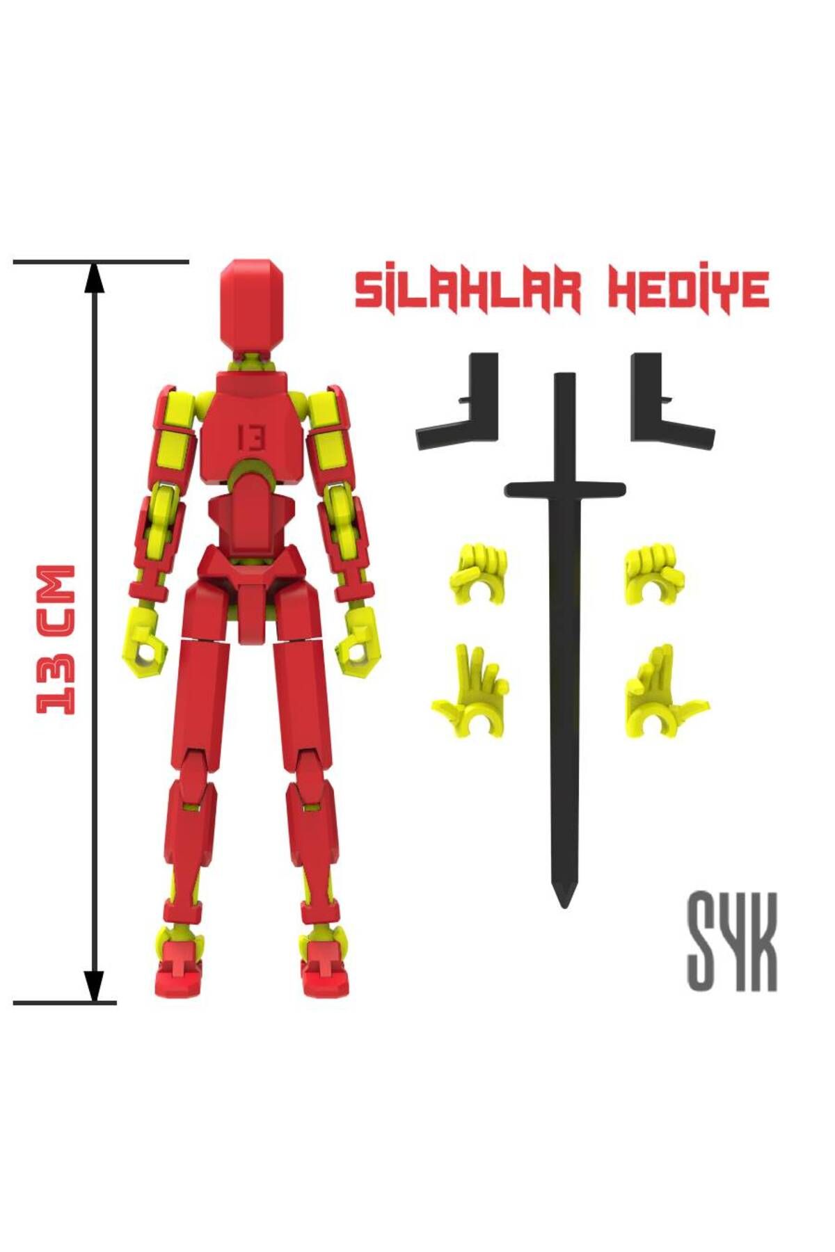 SYK Design Robot 13 Dummy Kırmızı Sarı Tüm Eklemleri Hareketli Aksiyon Figürü Oyuncak