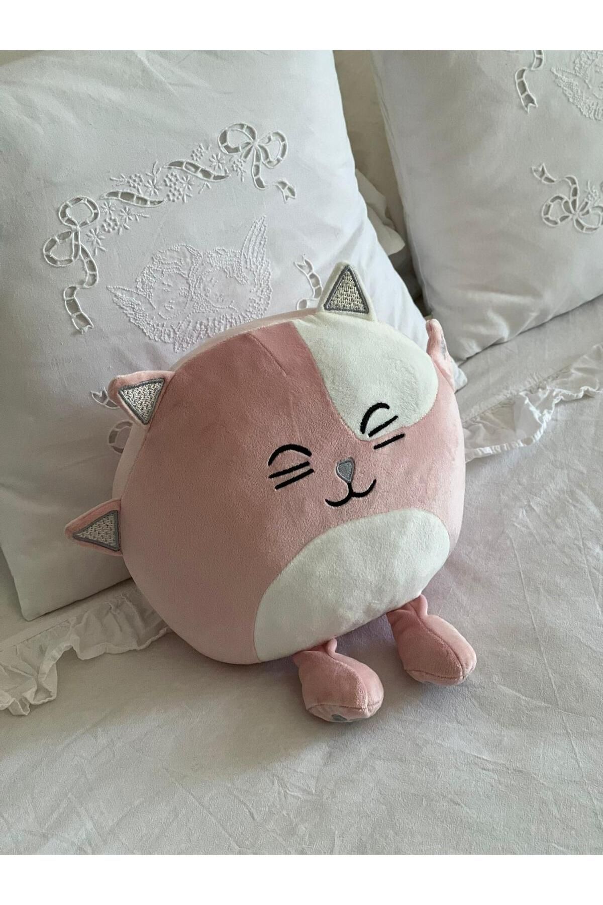 MR.Frenks Çocuk Sevimli Emoji Kedi Oyun&Uyku Arkadaşı Peluş Yastık Pembe 35 cm