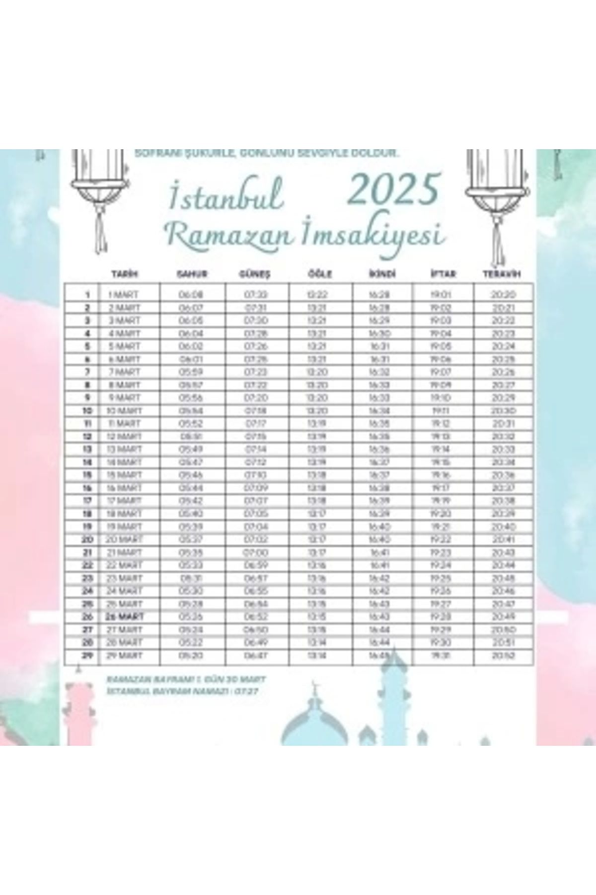 STOREMAX Ramazan İmsakiyesi Modern Kişiye Özel Tasarımlı Dijital Baskı 2 Adet A4 300 gr Model 42