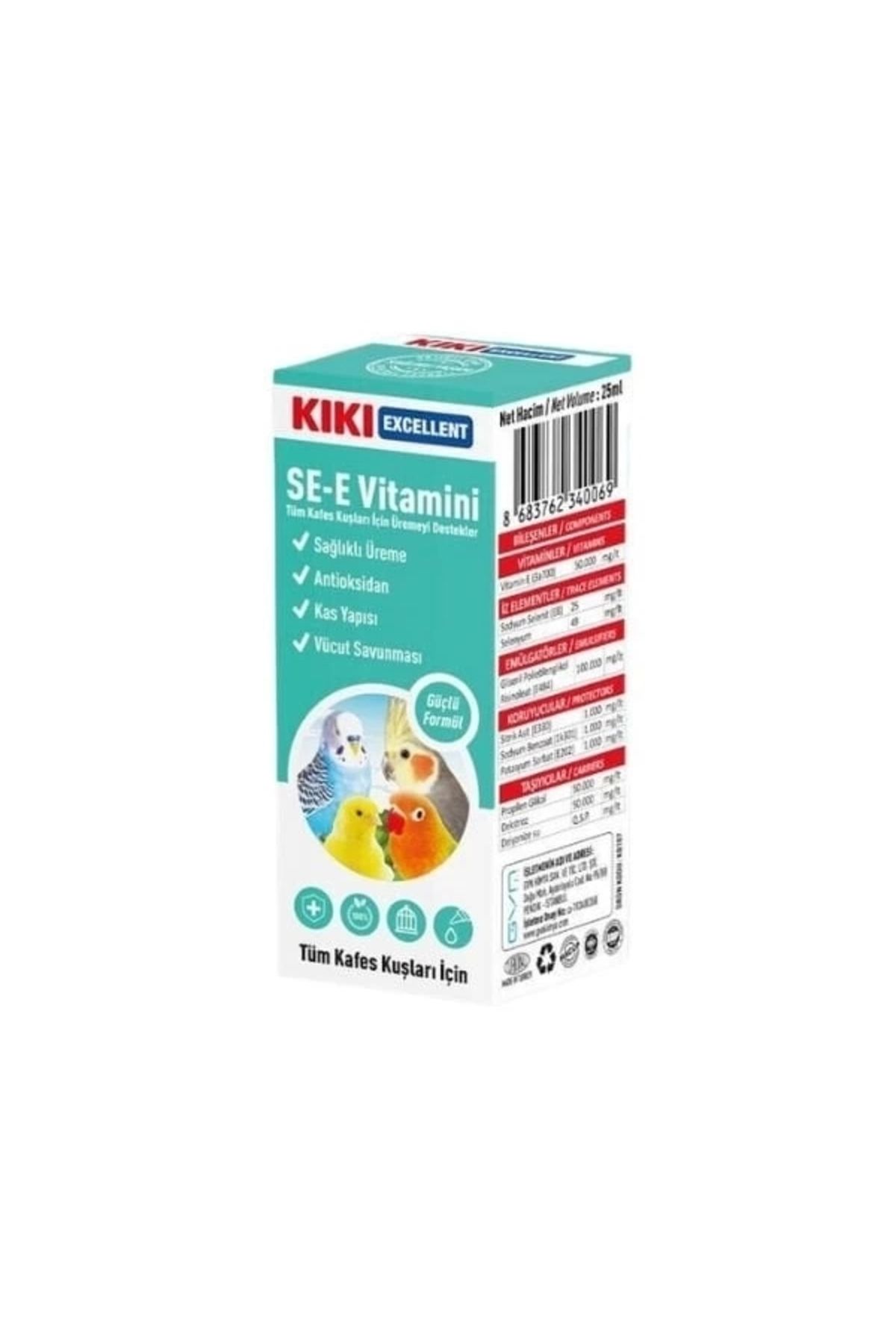 YNT İthalat Kiki Excellent Sağlıklı Üreme Destekleyici Kuşlar için SE-E Vitamini Sıvı Damla 25 Ml