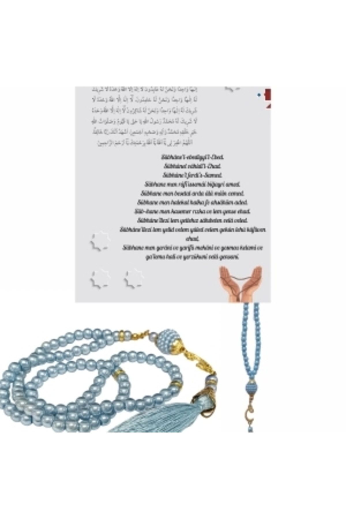 STOREMAX Namaz Tesbihi Vavlı 99'lu Cam İncili İsmi Azam Dua Kartı ile Mavi Renk Hediyelik