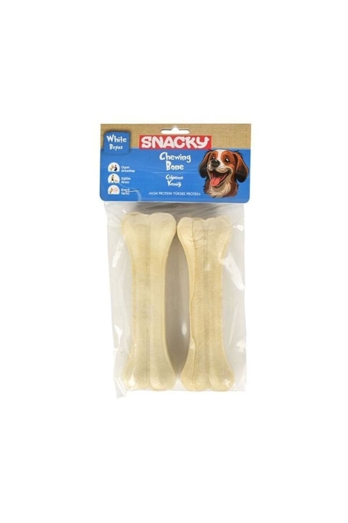 YNT İthalat Snacky Beyaz Preslenmiş Yüksek Proteinli Köpek Çiğneme Kemiği 2 Adet 145 Gr