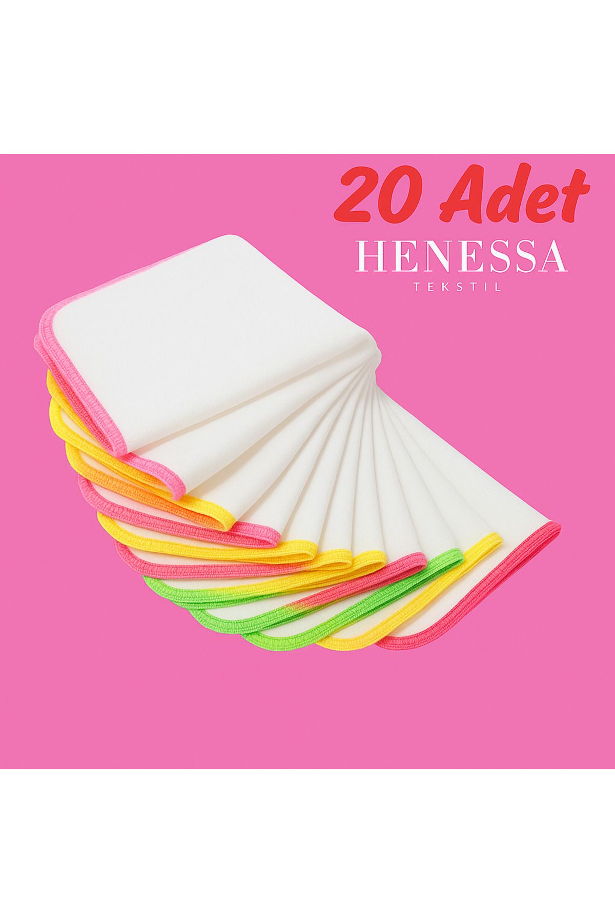 HENESSA TEKSTİL 20 Adet Pamuklu Kız Bebek Ağız Mendili (sırt, yüz ve ter) 22×22