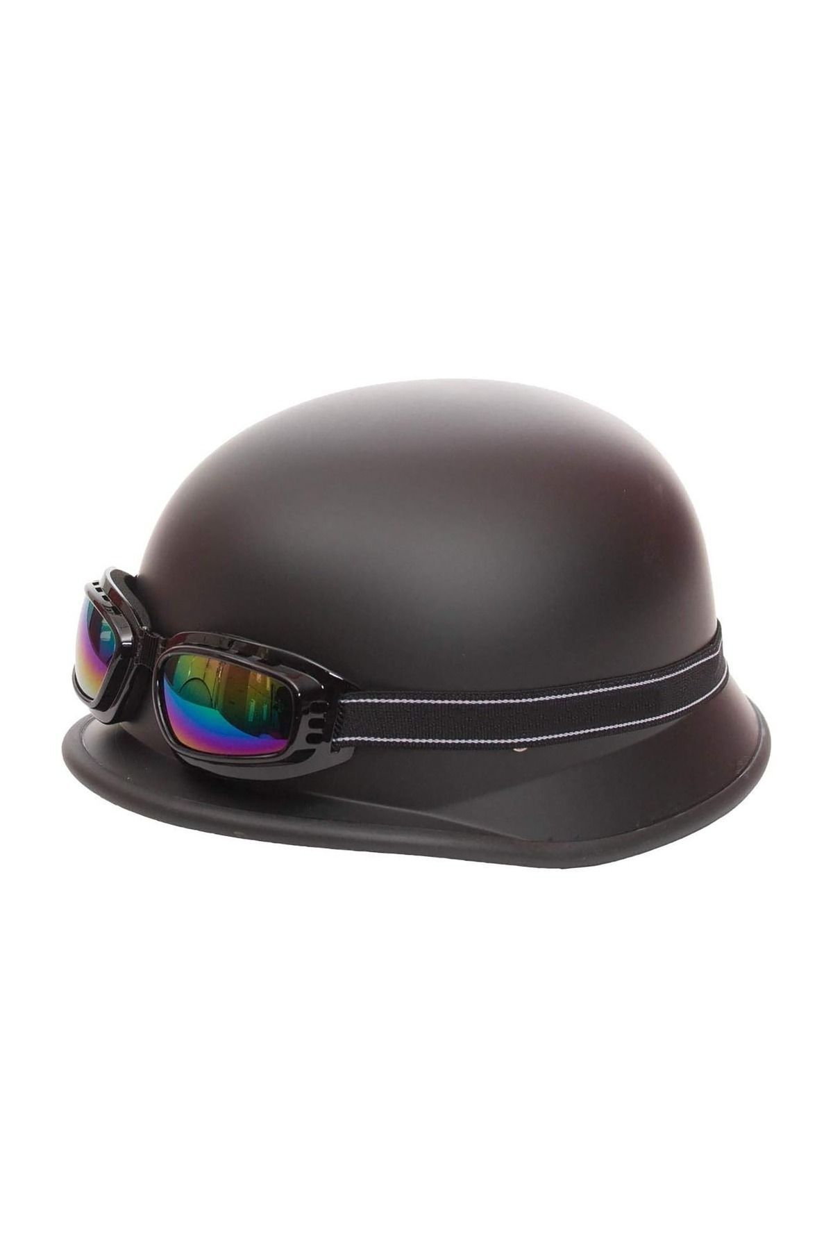 MOTOANL Motosiklet ve Bisiklet Yarım Kask Retro Gözlüklü Chopper Cruiser Kaskı Mat Siyah