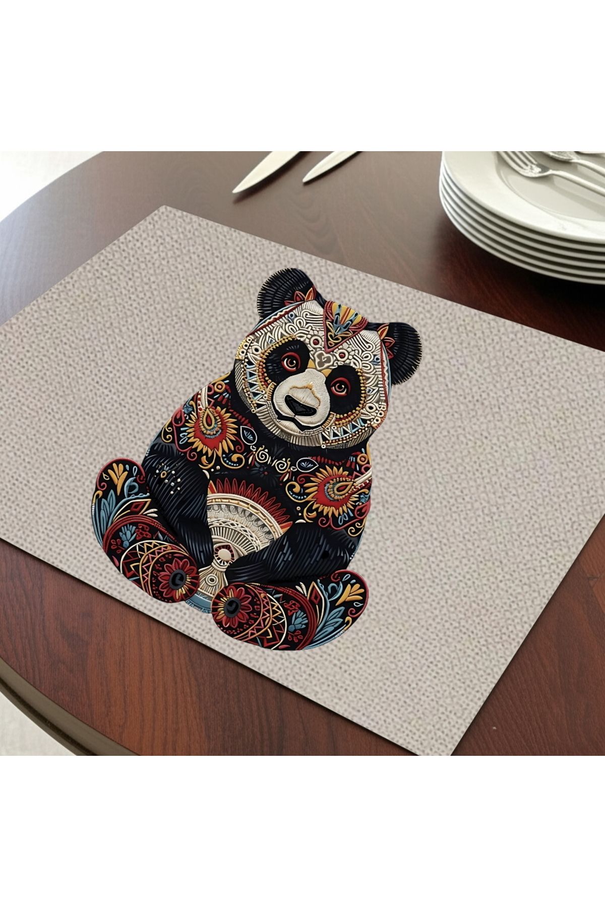 i lin baby Renkli Panda Tasarımlı Amerikan Servis, Tabak Altlığı & Şık Masa Dekoru, Ev Hediyesi, 2 Adet