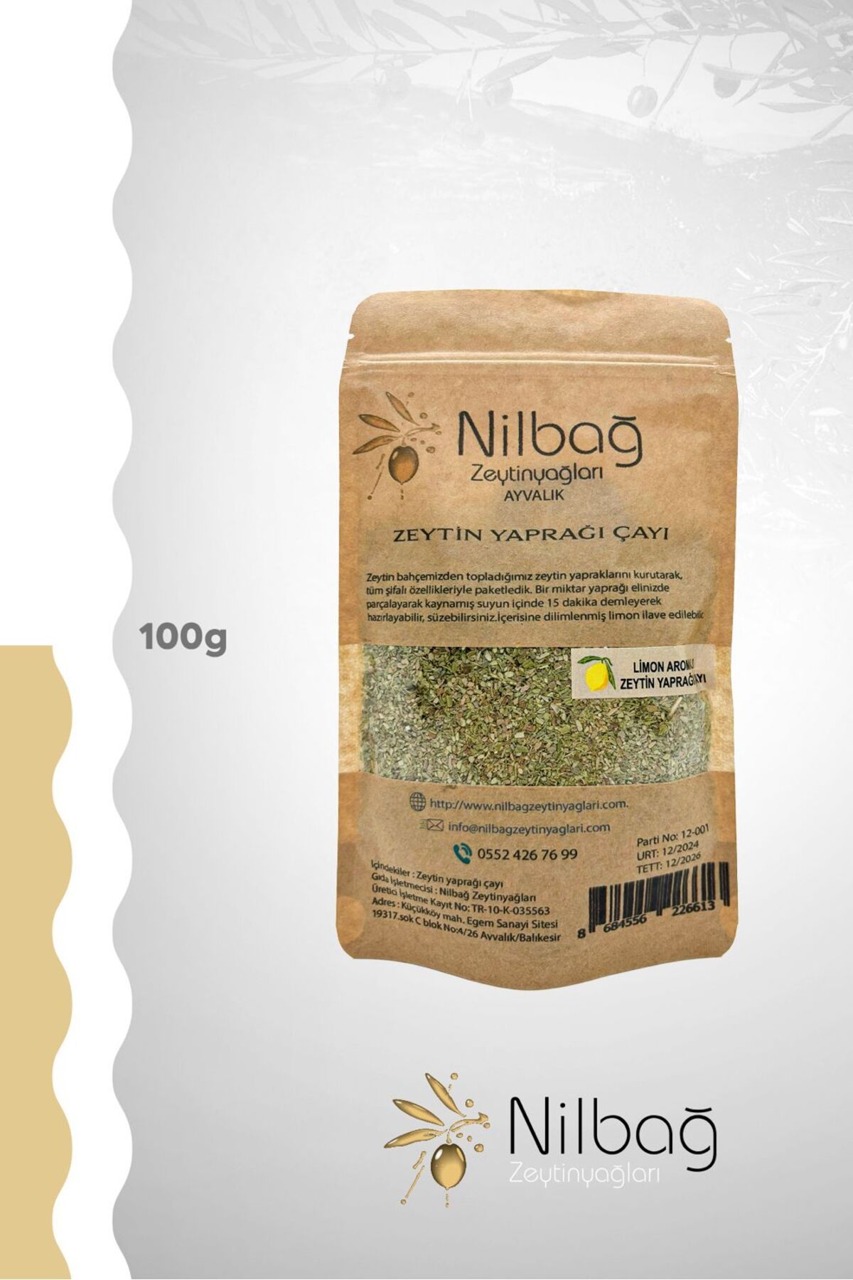 NİLBAĞ ZEYTİNYAĞLARI Limon Aromalı Zeytin yaprağı çayı-100 GR.