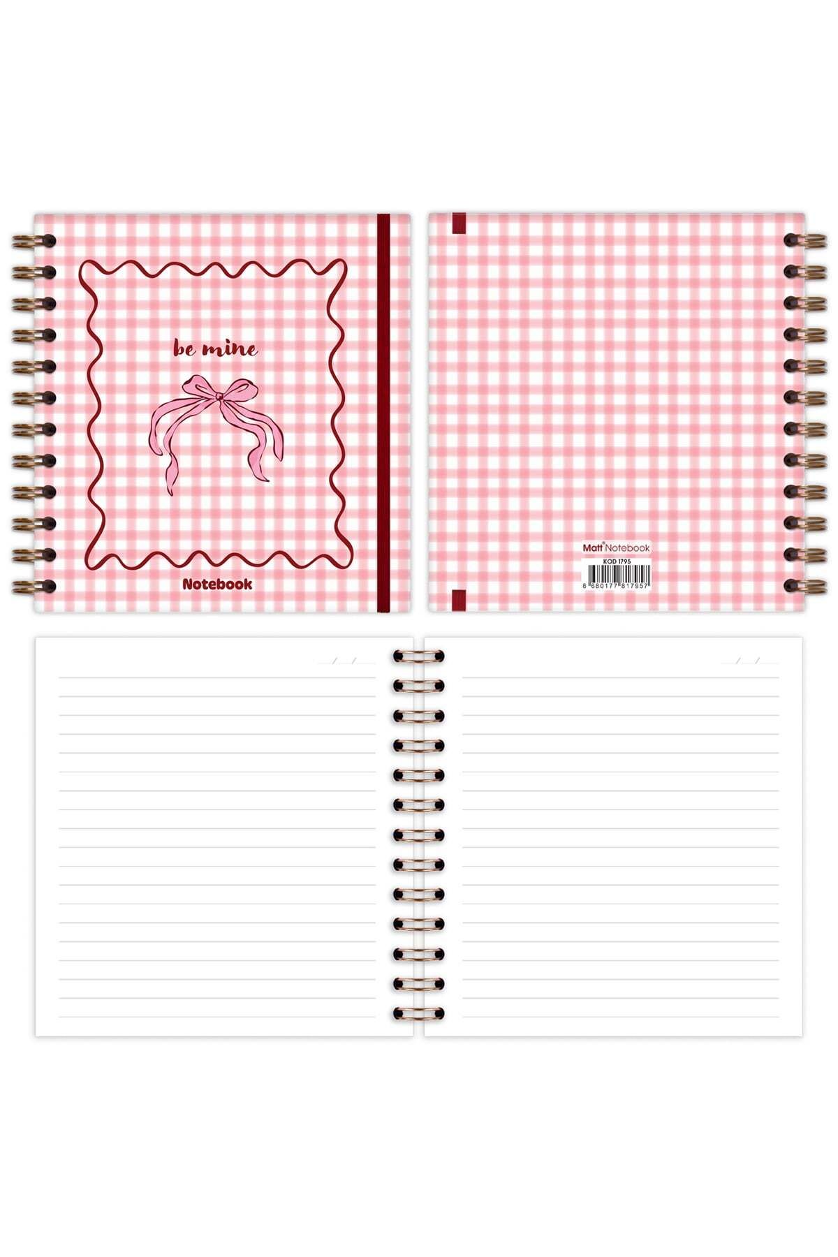 Matt Notebook-15X15 cm Square Set of 2 Spiral Lined Undated Notepad Gingham Teddy Bear 6