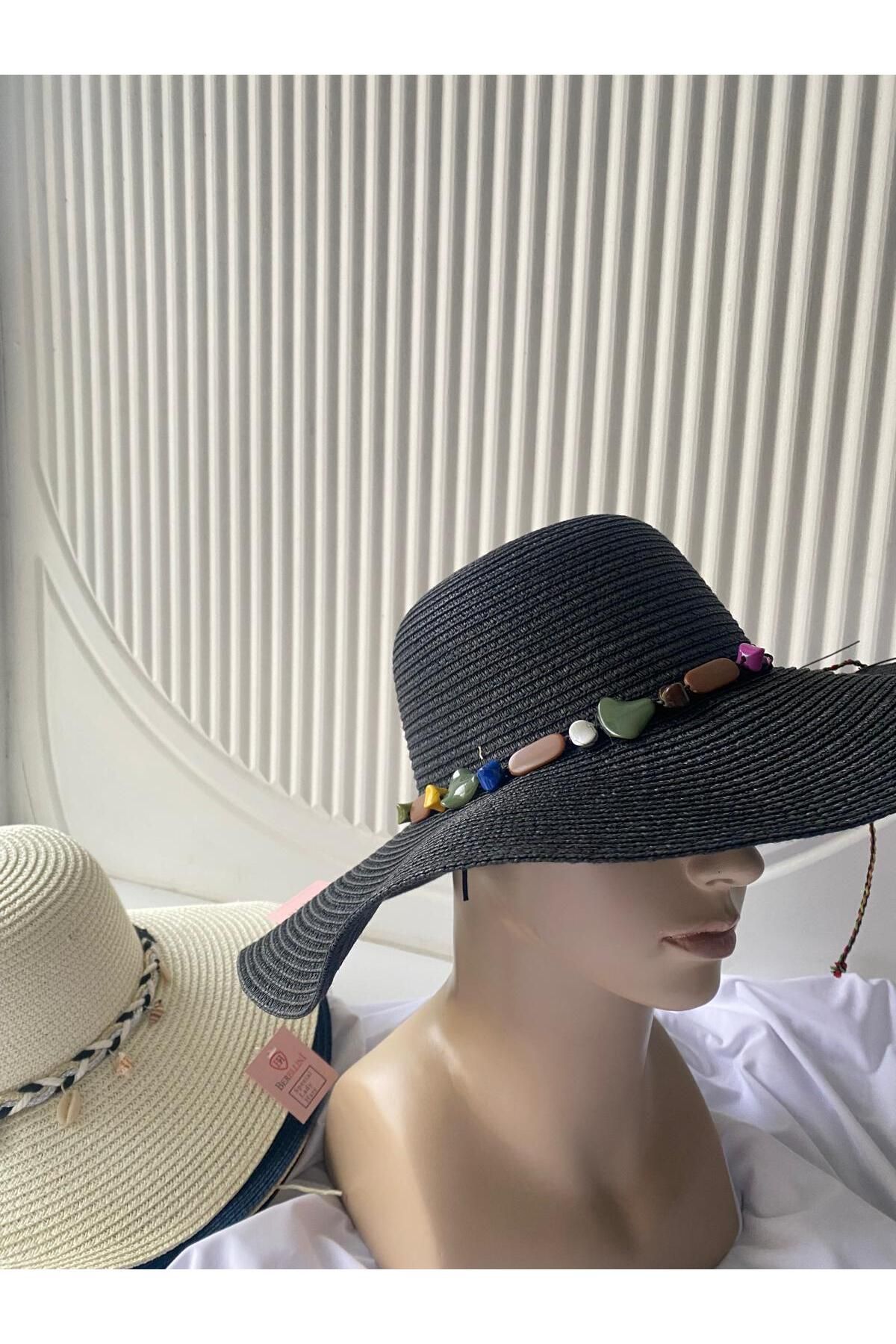 ns tasa Coni Taşlı Hasır Şapka