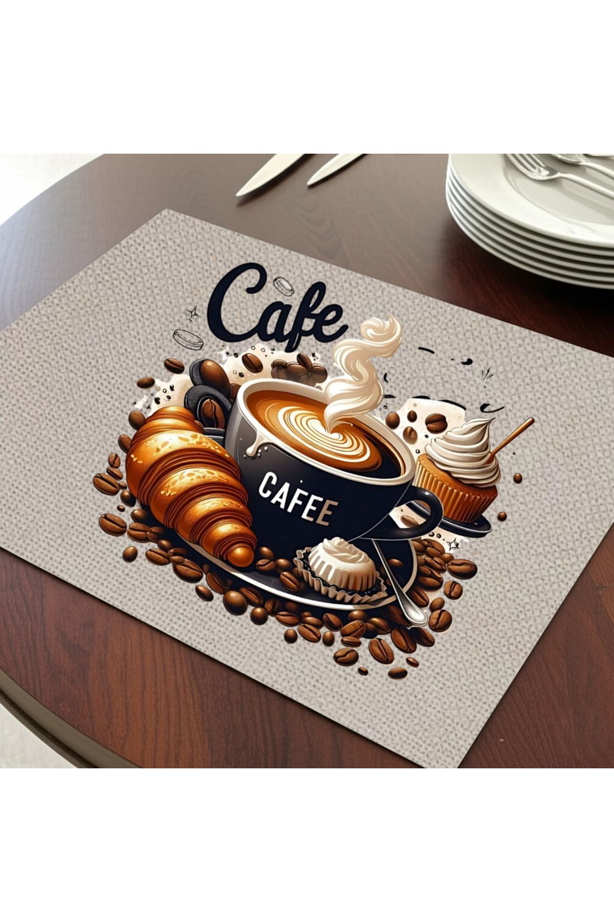 Hediye Deposu Cafe Love Tasarımlı Amerikan Servis, Tabak Altlığı & Şık Masa Dekoru, Ev Hediyesi, 2 Adet