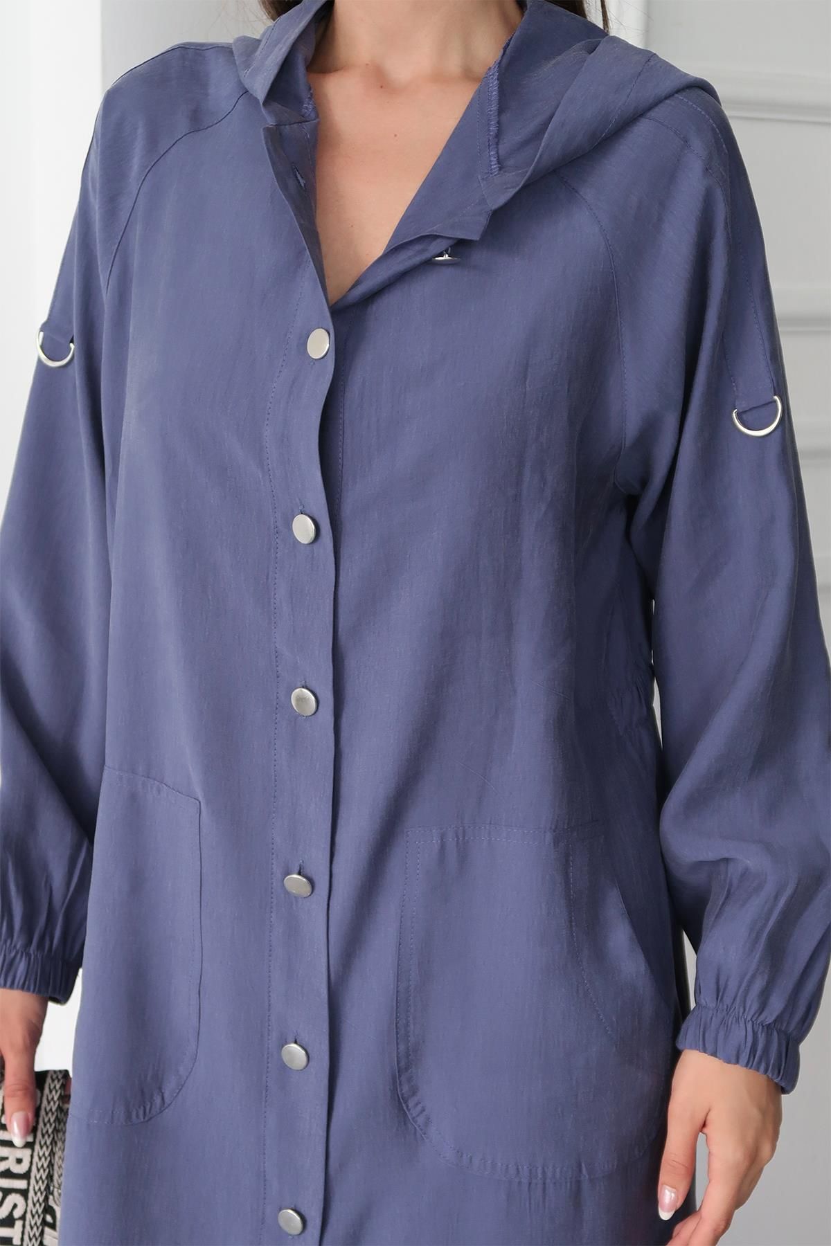Olcay-Modal Cap with Hooded Drawstring Detail Unlined Indigo 6711-Y 8