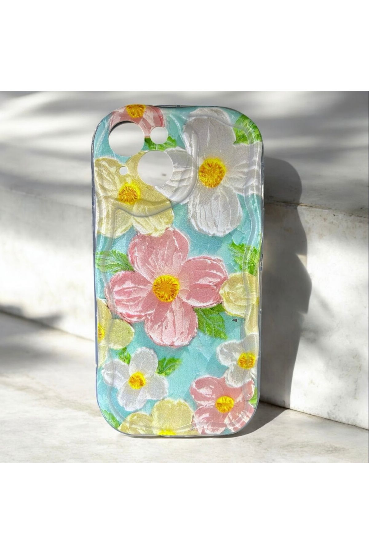 shop İPhone 15 Uyumlu Yağlı Boya Çiçek Desenli Kılıf