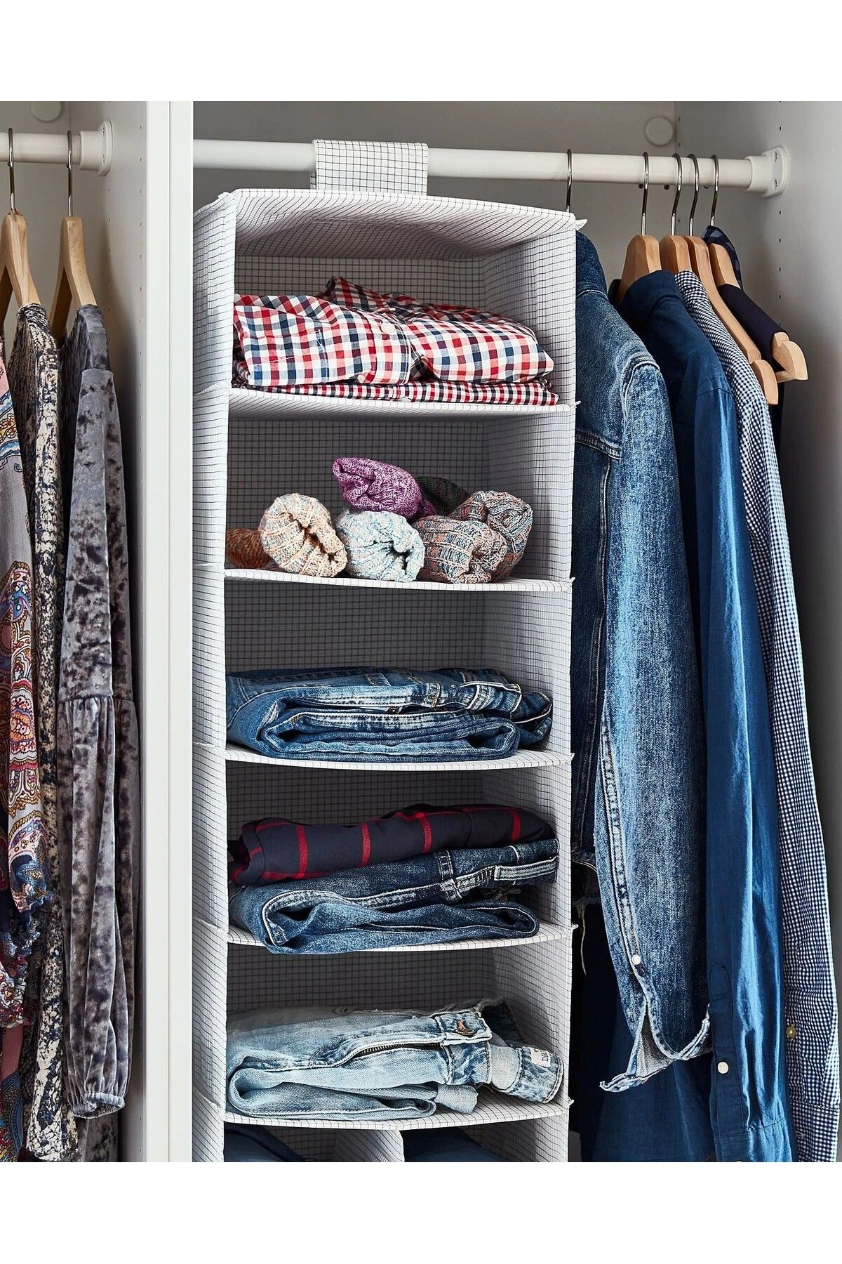 IKEA Kaliteli Asılabilir Dolap İçi Düzenleyici 90x30x30 Cm İkea Bölmeli Katlı Düzenleme Kutusu Polyester