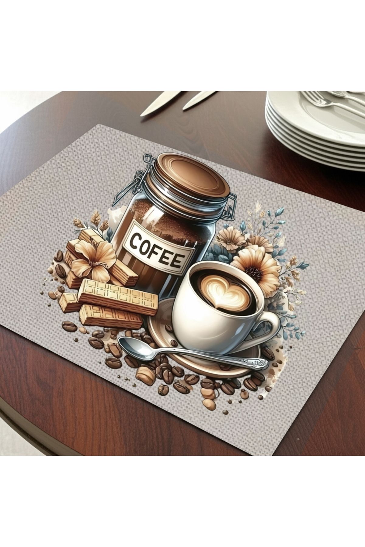 Hediye Deposu Love Coffee Tasarımlı Amerikan Servis, Tabak Altlığı & Şık Masa Dekoru, Ev Hediyesi, 2 Adet
