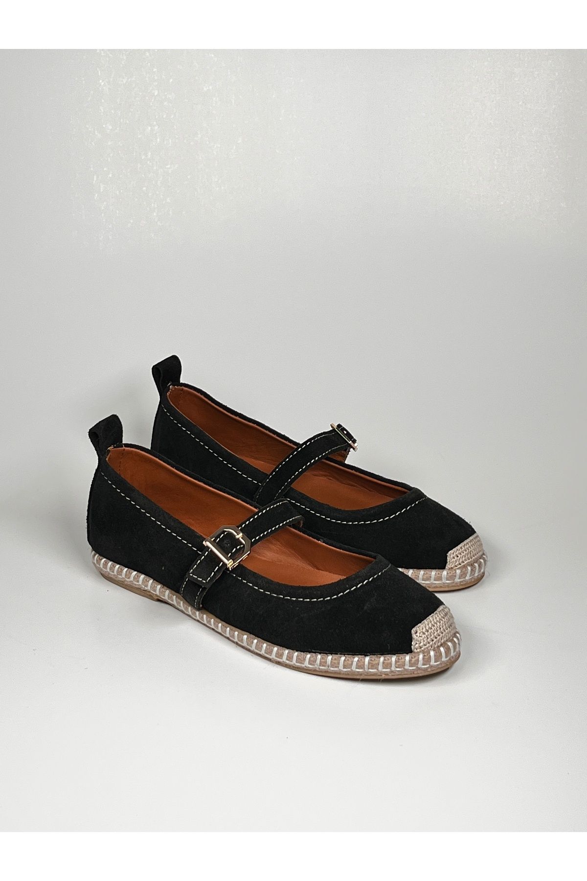 futsi shoes Siyah Hakiki Deri Şık Toka Detaylı Babet Espadril
