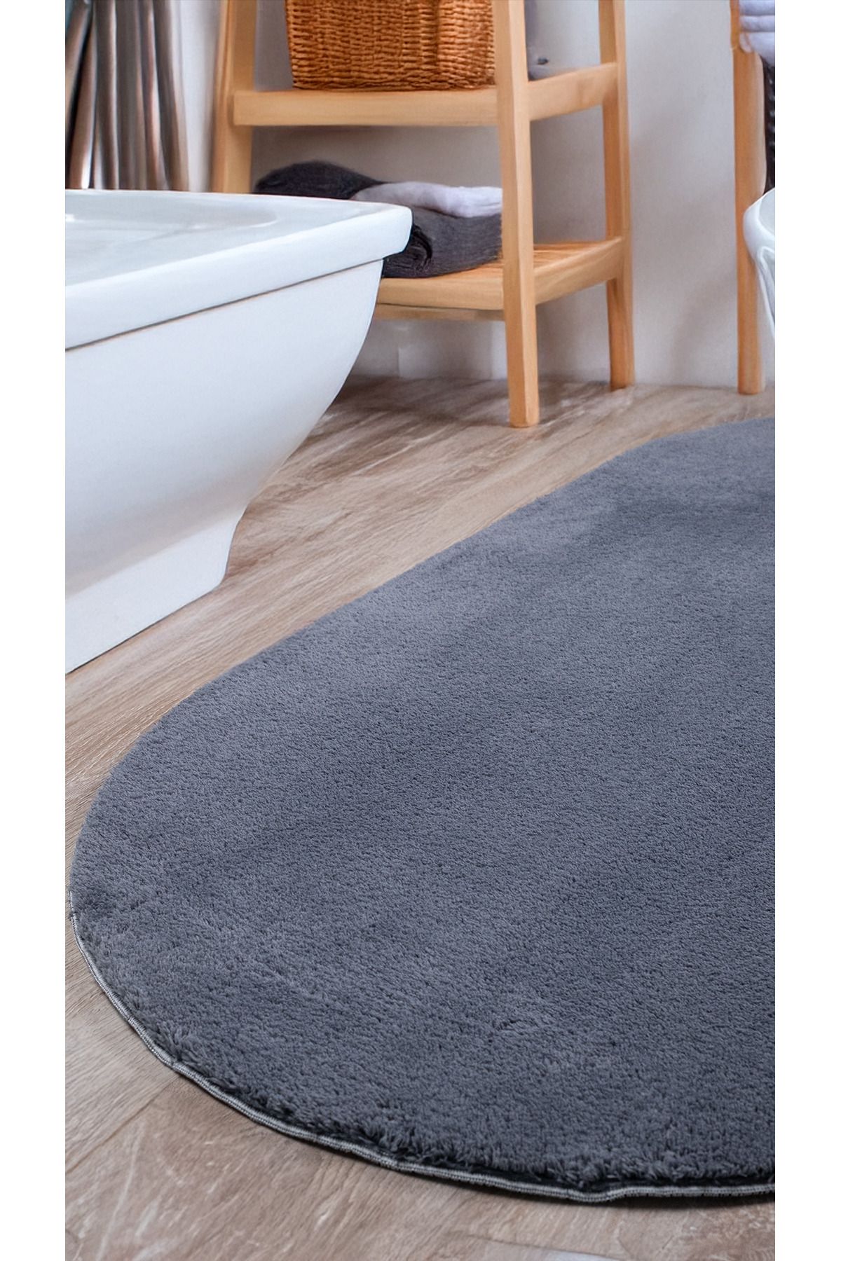 Örgülü Home Antrasit Oval Peluş Yumuşak Yıkanabilir Kaymaz Dot Taban Antibakteriyel Salon Koridor Çocuk Halısı