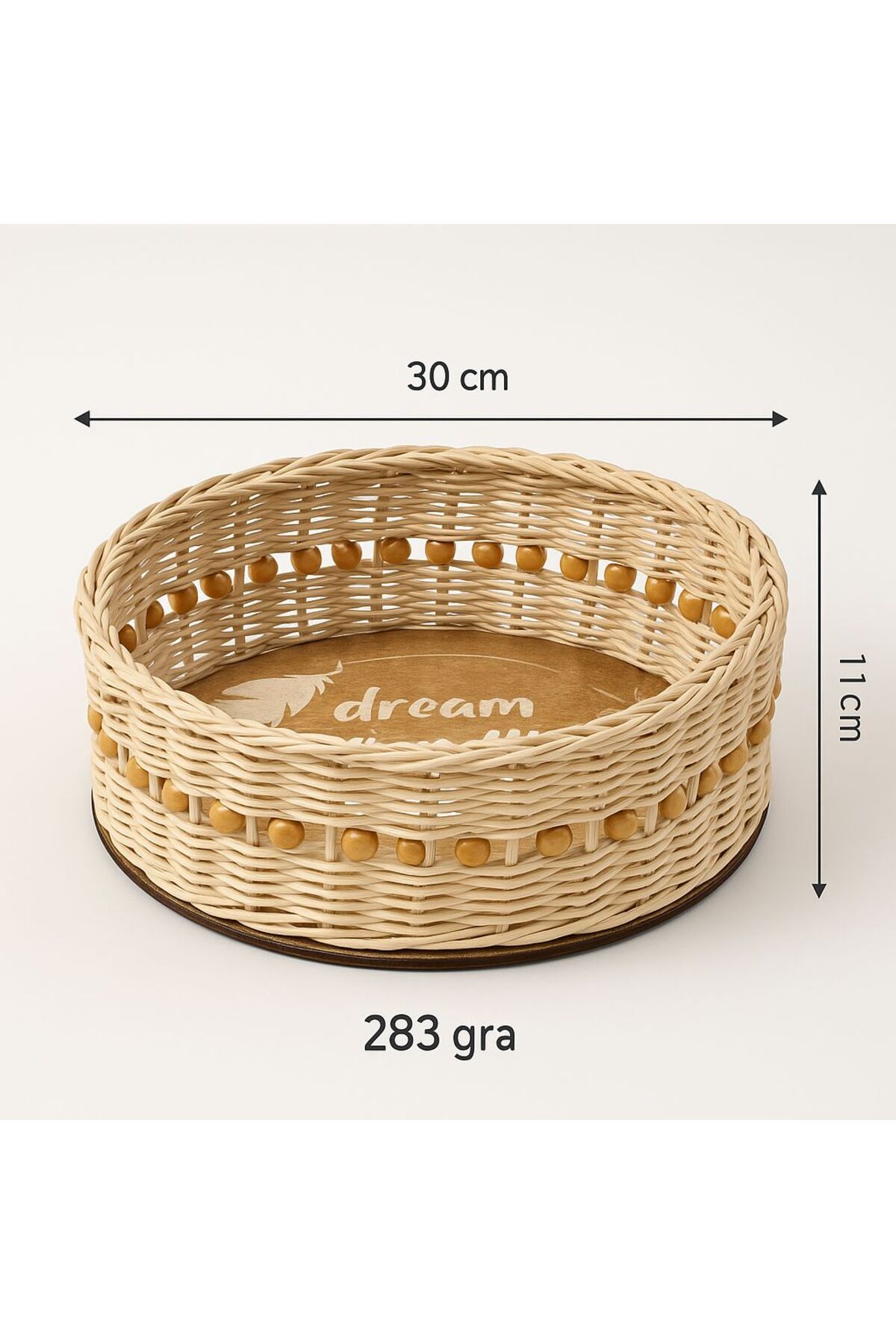 Dilek El Yapımı Rattan Organizer – Yuvarlak Ahşap Tabanlı Çok Amaçlı Sepet