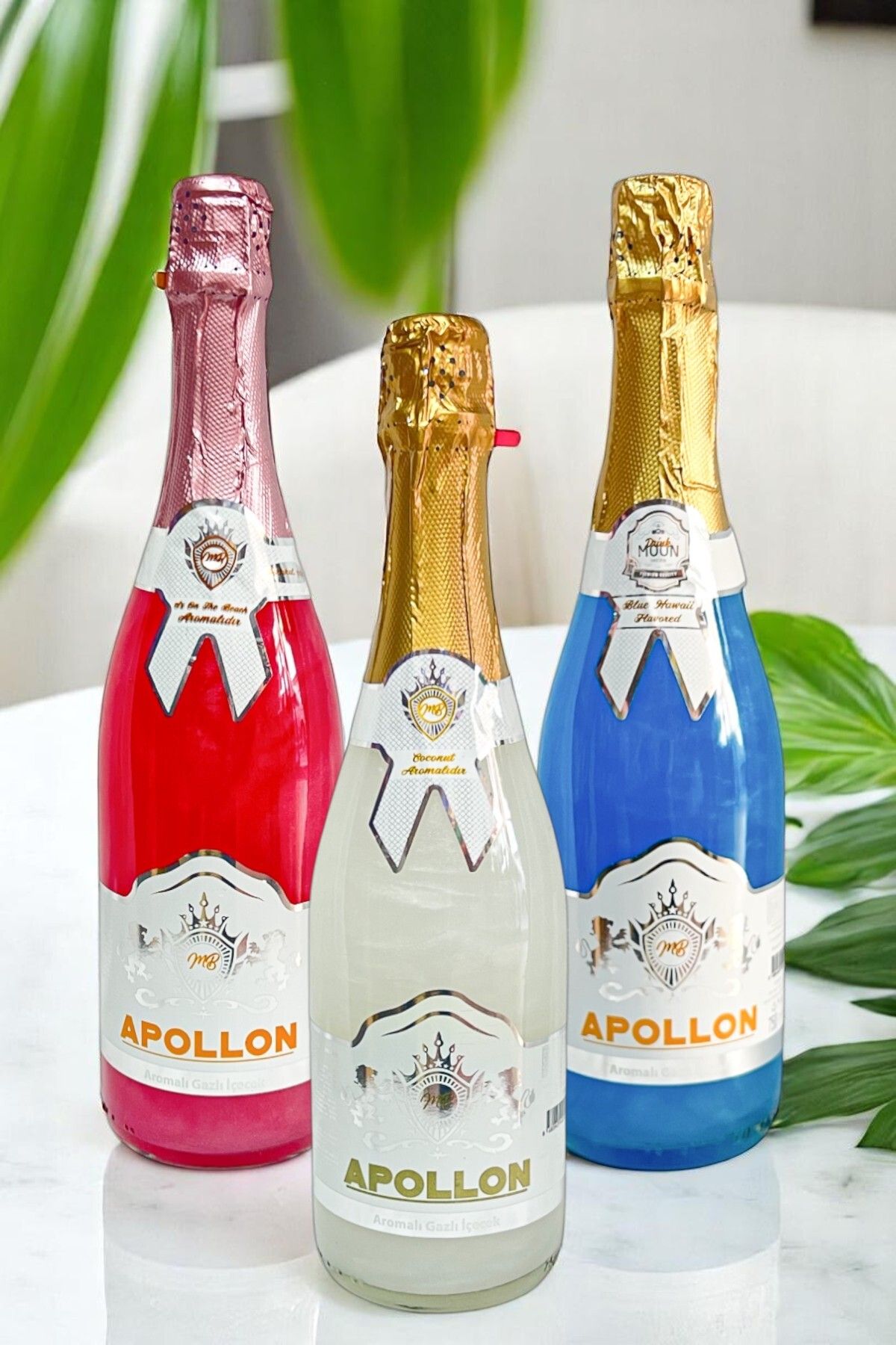 APOLLON Alkolsüz Simli Şampanya Blue Hawaii ve Sx One The Beach Kokonat Aromalı Şampanya (Alkolsüz Şampanya)