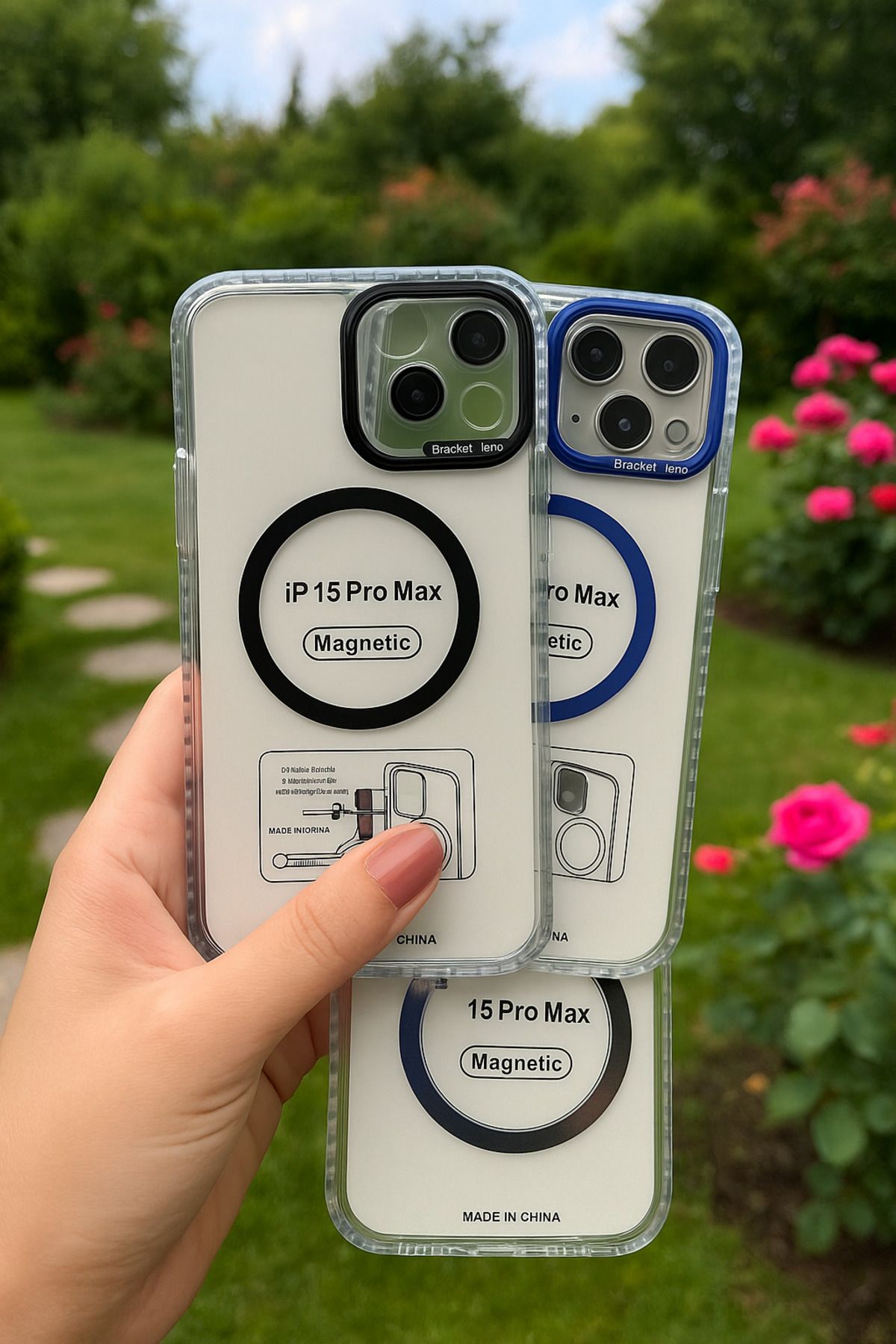 İnci İphone 15 pro max magsafe özellikli standlı desenli telefon kılıfı